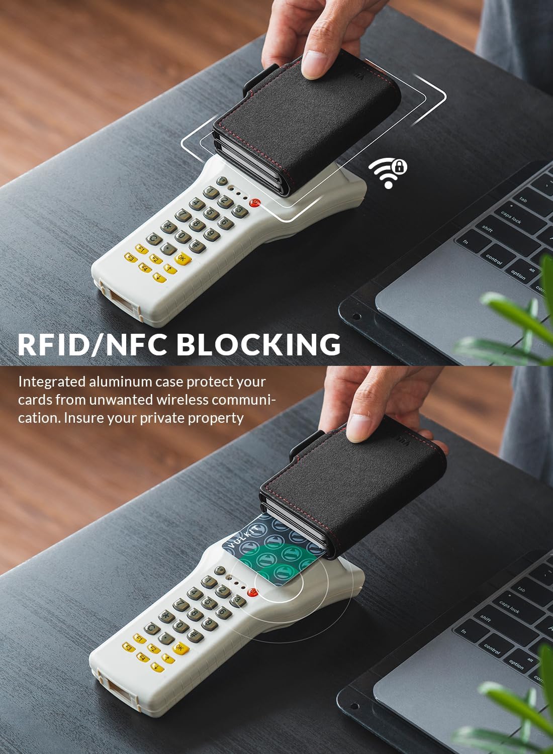 VULKIT Credit Card Holder RFID Blocking Leather Automatic Pop Up Wallet Magnetic Wallet Double Card Case for Men and Women - Image 3