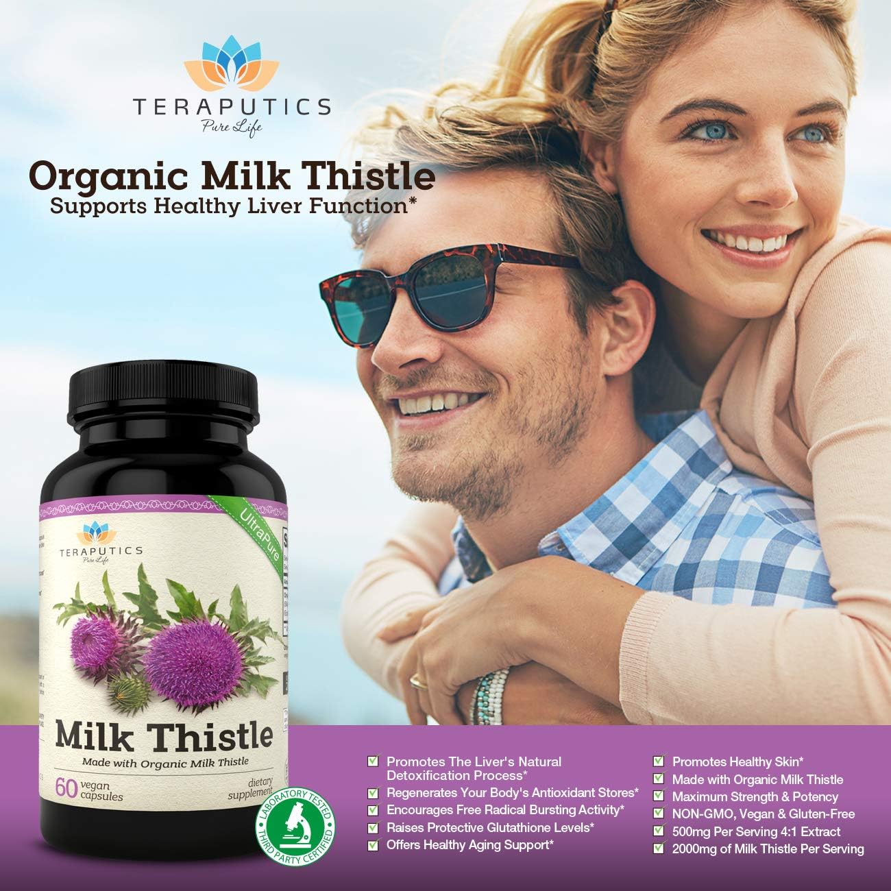 Organic Milk Thistle | Non GMO 2000mg 4X Concentrated Vegan Daily Supplement w/Silymarin Seed Extract for Liver Support, Detox and Cleanse - 60 Veggie Capsules : Health & Household