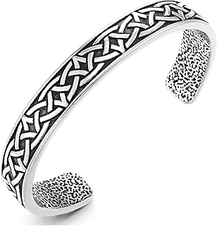 Mens Steel Cuff Bracelet with Etched Celtic Knot Design Open Bangle Wris...