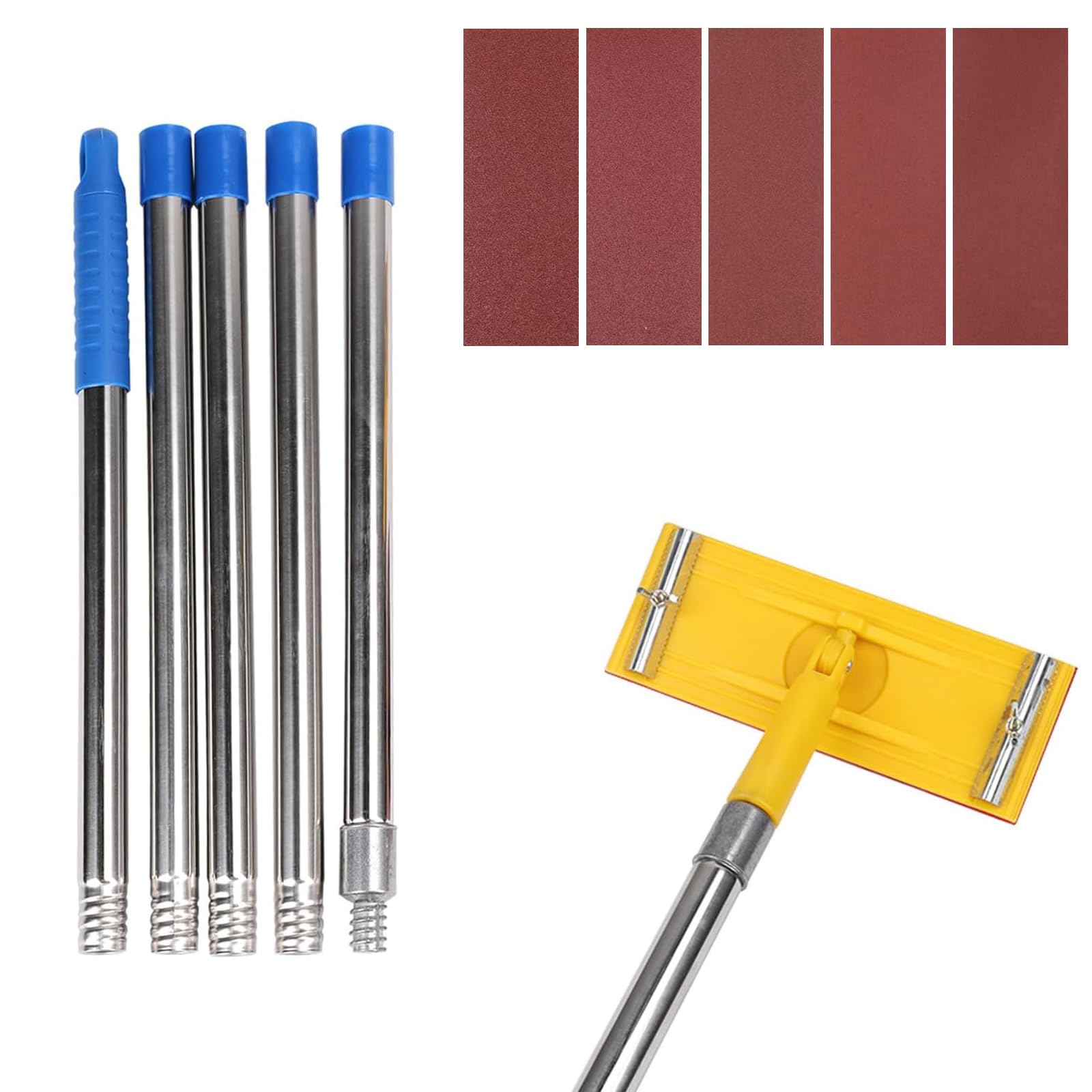 DSXVJHD Swivel Pole Sander, Heavy Duty Wall Sander with Extension Pole, 5 Sandpapers, 360° Wall Ceiling Floor Cleaning Polishing Kit Universal Screw for Drywall Painting Preparation (B)