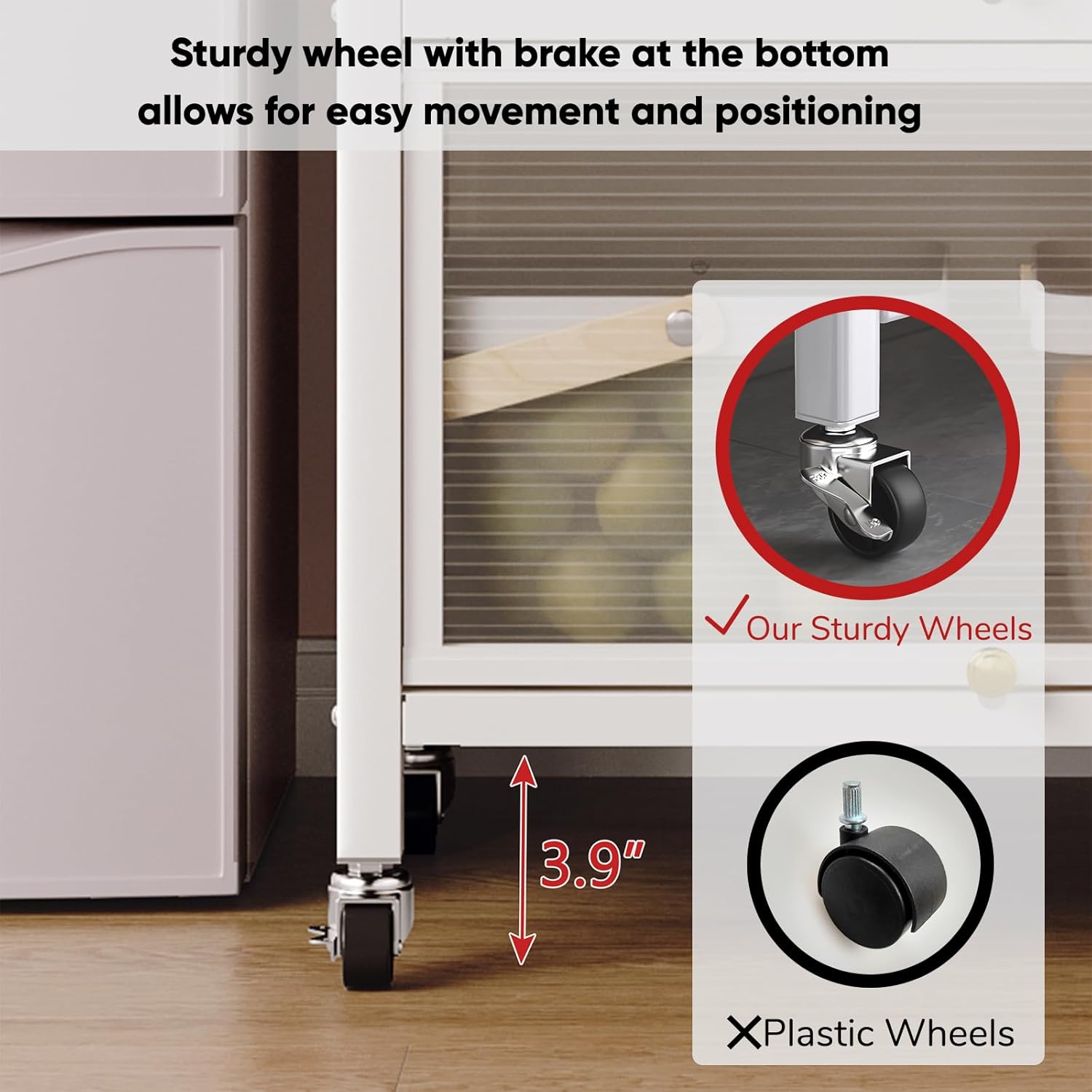 JOYBASE Kitchen Pantry Storage Cabinet with Doors and Wheels, 65" Tall Freestanding Buffet Pantry Cabinet with Microwave Stand Pantry with Storage (White, Steel)