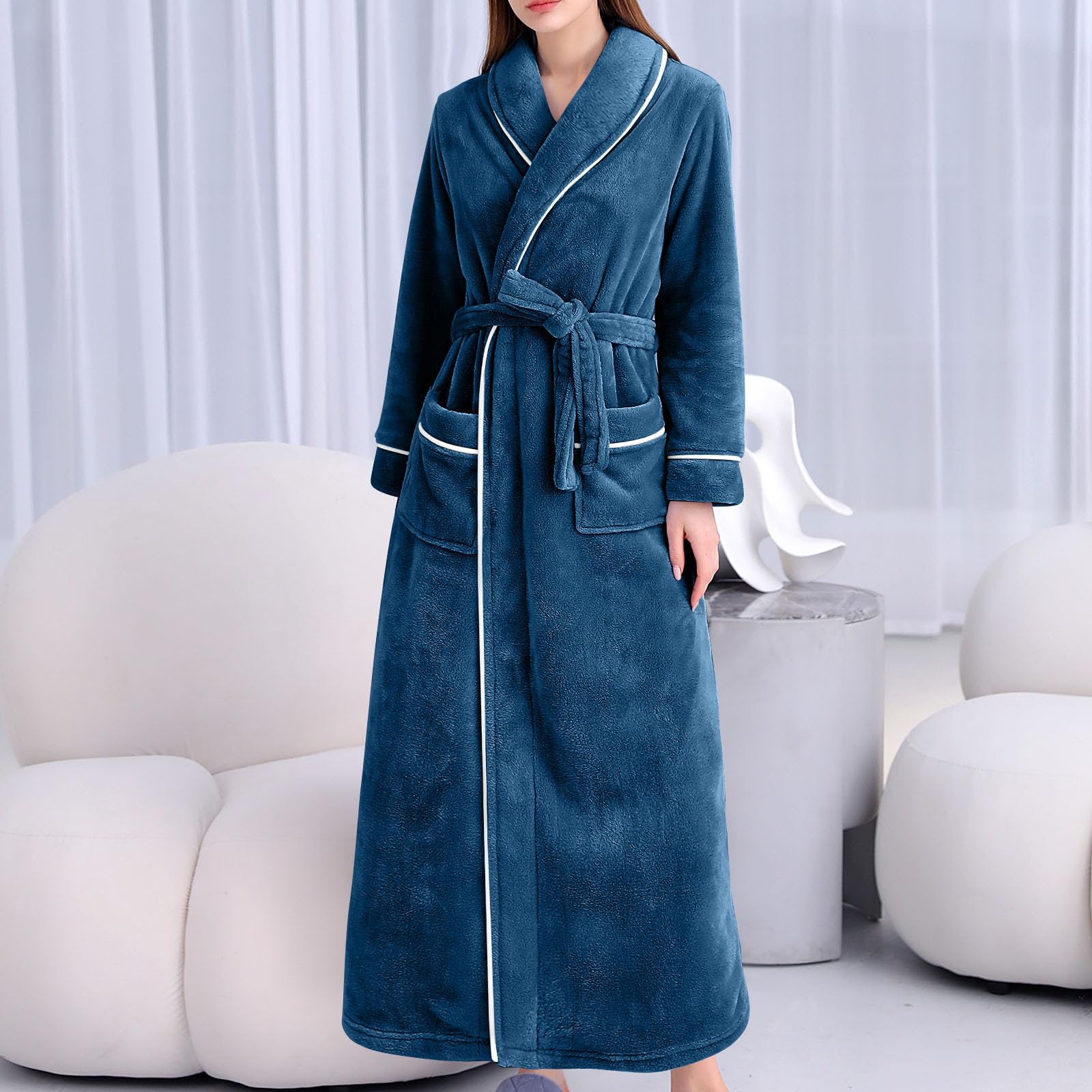 Robe de chambre pour femme en polaire douce et moelleuse - Col châle - Vêtement d'intérieur chaud et confortable - Longueur complète - Couverture d'hiver