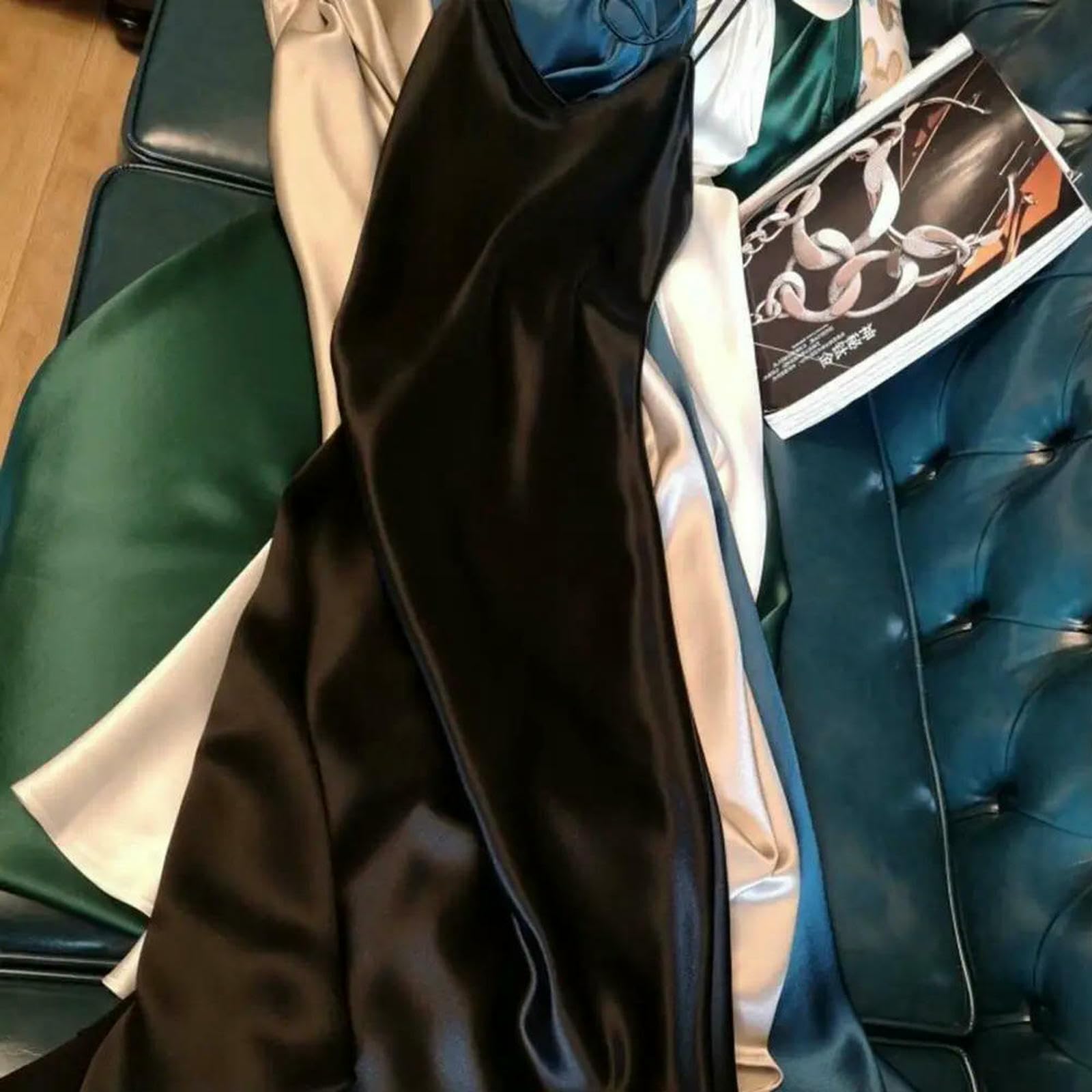 Abito Donna Lungo da in Satin con Scollo A V, Senza Maniche, Schienale, Lacci, Elegante Estivo Sera per Le Vacanze-Spumante-XL