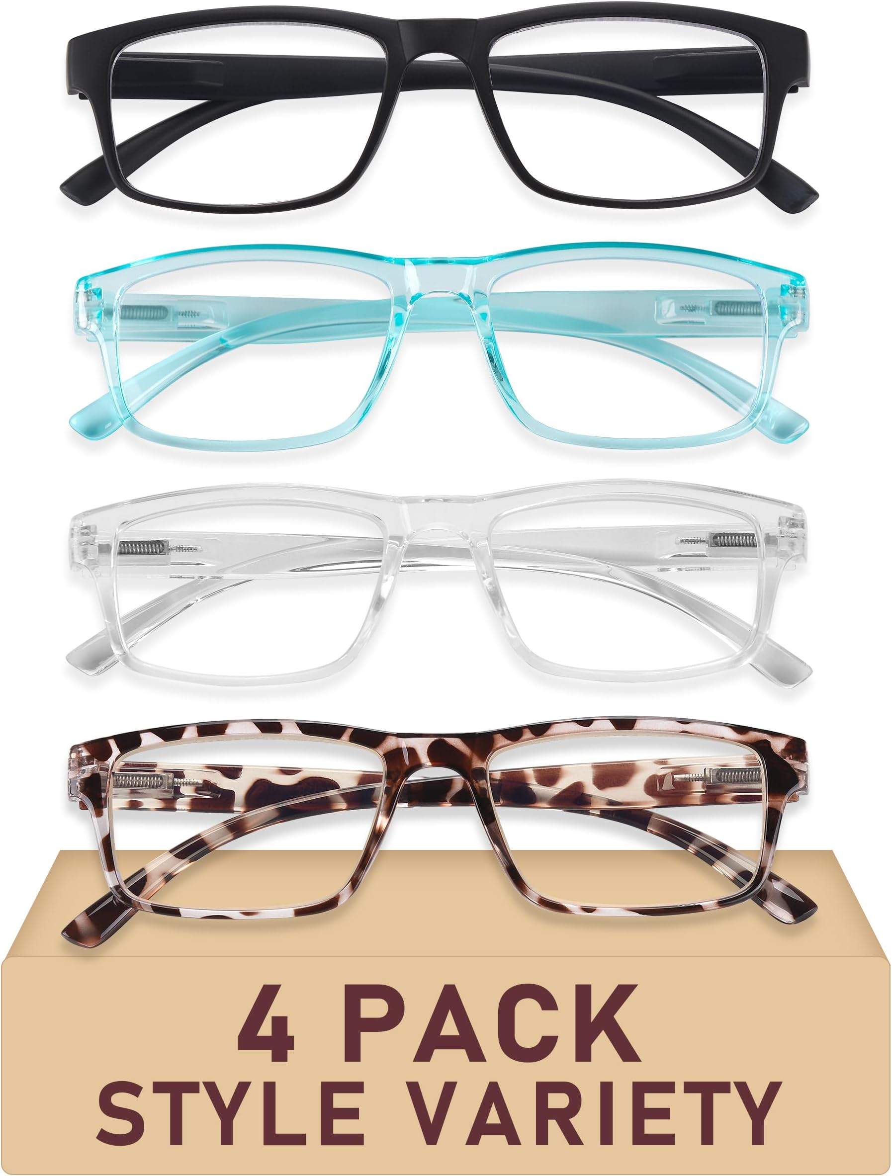 4-Pack Blue Light Blocking Reading Glasses for Men & Women-Filter UV Ray Computer Readers, Comfort Spring Hinges Eyeglasses, Quality TR Frame Reading Glasses (2.5)