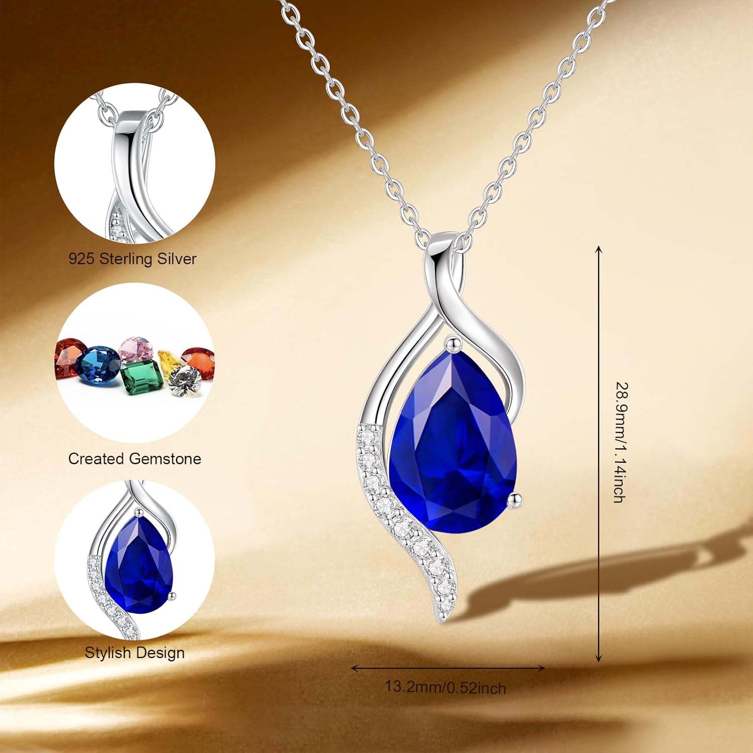 FANCIME Birthstone Necklace for Women Teardrop Cubic Zirconia Necklace S925 Sterling Silver Gentle Love Birthday Gifts for Mom Women, 16"+2" Inches - Image 2