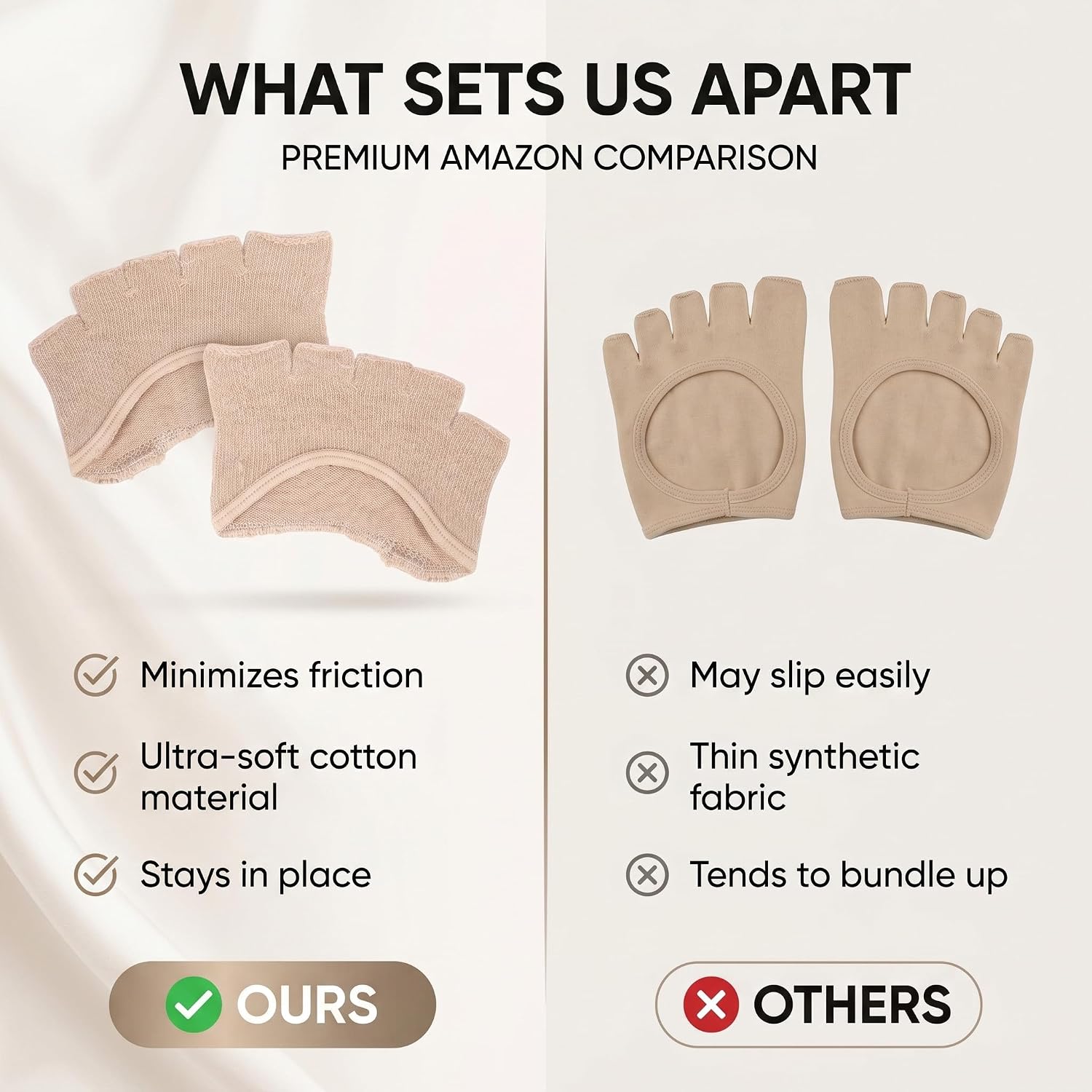 Toe Compression Socks, Toe Separating Heelless Socks Breathable SweatAbsorbent Relief Foot Pain Forefoot Pads (Open Toe)