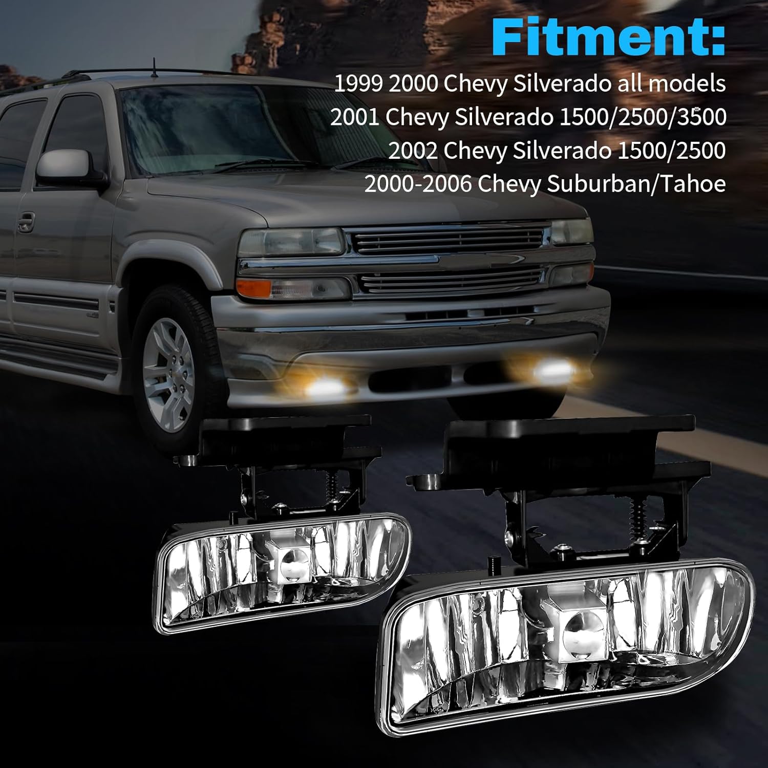 Fog Lights Fit for 1999-2002 Chevy Silverado 1500 2500/2001 2002 Silverado 3500/2000-2006 Suburban/Tahoe, OEM Fog Lamp Replacement Clear Lens w/12V 880 27W Bulbs, Halogen Bulbs - 1 Pair