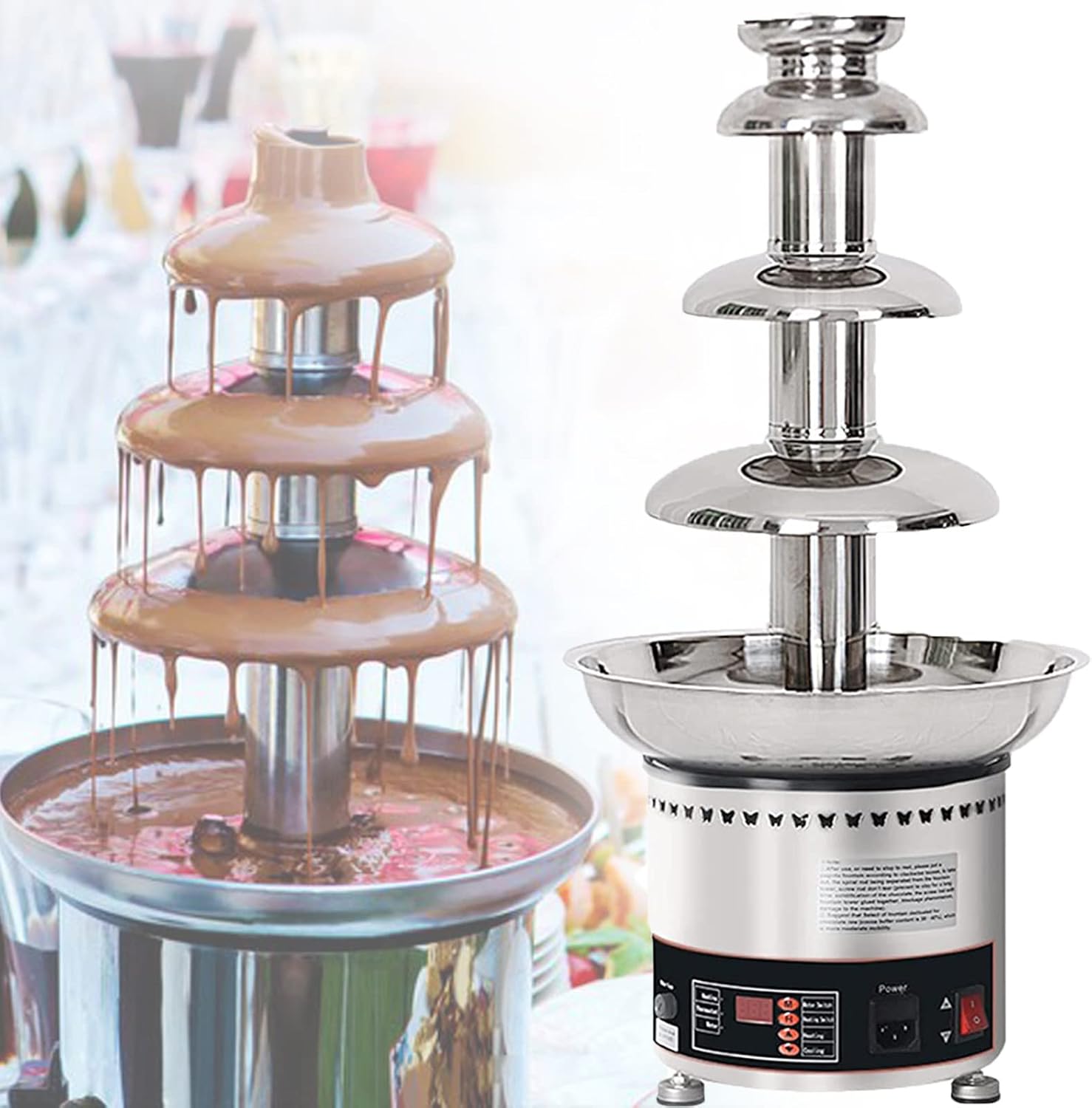Chocolate Fondue Fountain,Chocolate Fountain Machine 4/5/6/7 Tier Electric Chocolate Fountain Machine Chocolate Fondue Set for Strawberries,Cherries,Marshmallow,4Tier