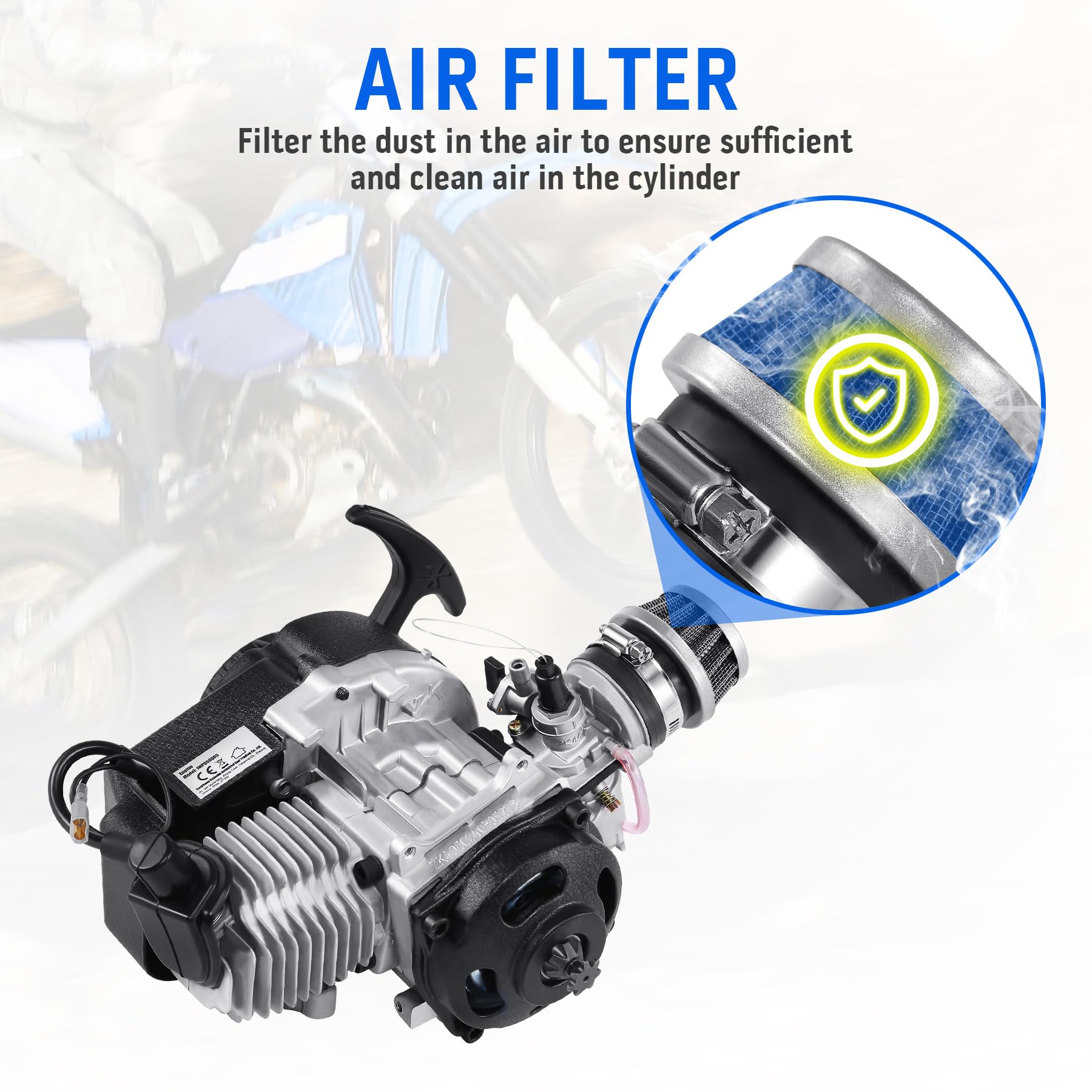 Samger 49CC 2 Stroke Mini Moto Engine Carb Pullstart Carb Carb Filtro aria Head Mini Motore per ATV Dirt Bike Quad Pocket Bike
