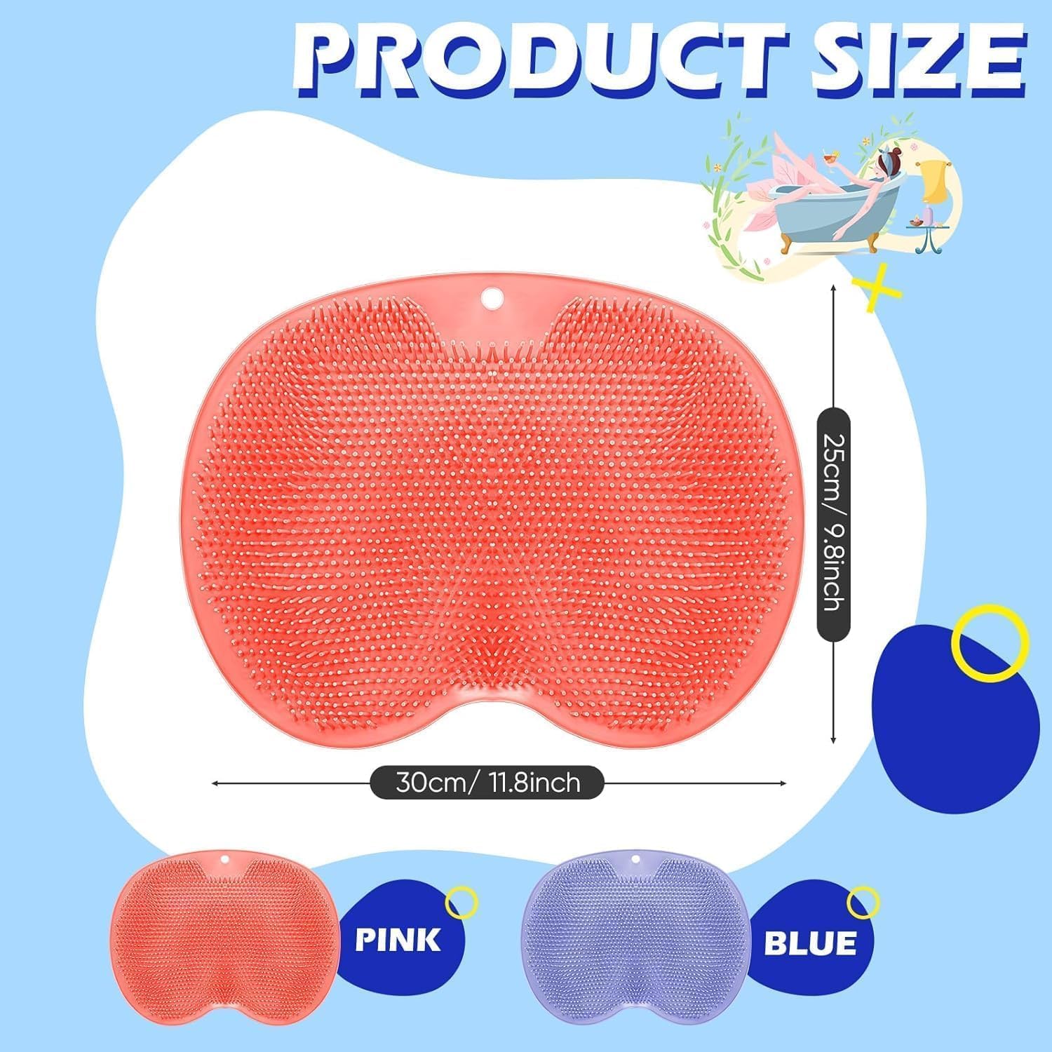 iYOGIzz Shower Foot Scrubber Mat Back Washer Exfoliating Bath Wash Pad Wall Mounted Slip Suction Cups Foot Cleaner for Men and Women 1