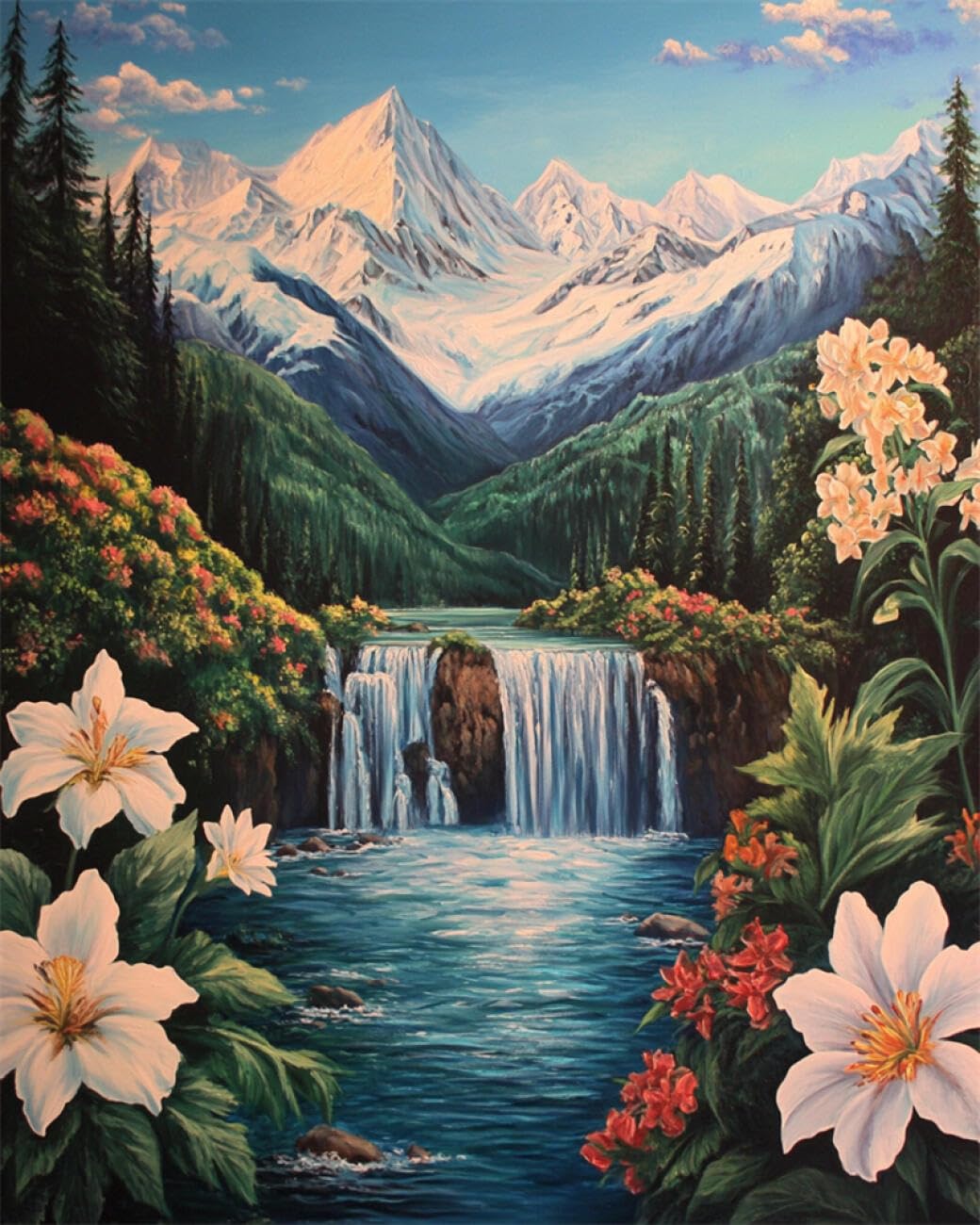 RKFLGEW DIY Bead Embroidery Kits Mountain Forests Waterfall 50x70cm