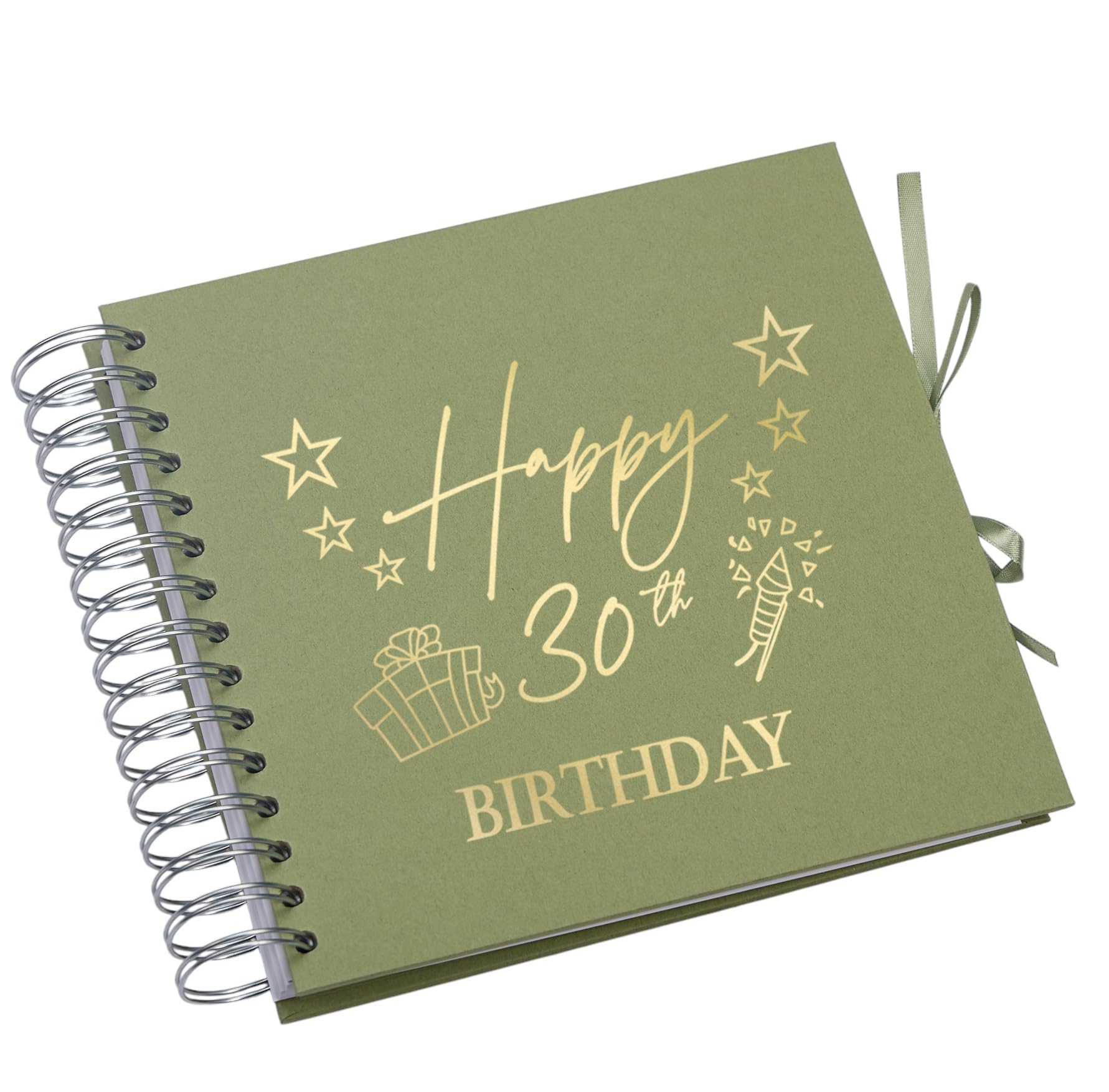 30th Birthday Memory Book, Present Design, Spiral Bound Scrapbook Album with Blank Pages Multiple Colours (Olive Green)