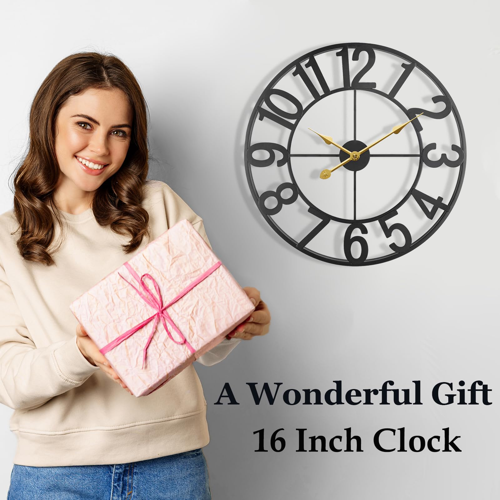 Grande horloge murale d'extérieur de 40,6 cm, silencieuse, sans tic-tac, fonctionne à piles, horloge murale moderne en métal de ferme pour terrasse, porche, piscine, cuisine, chambre à