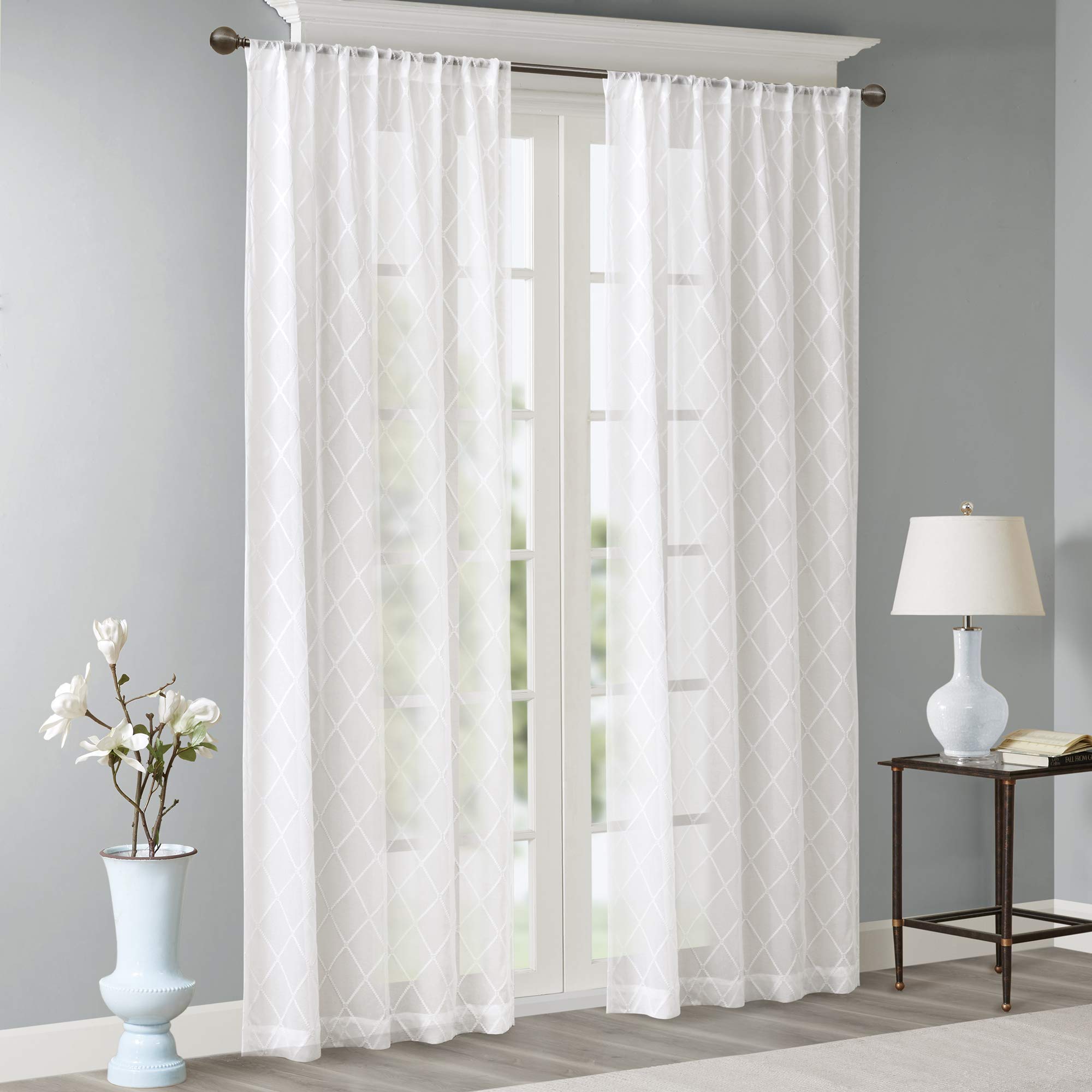 Madison Park Irina Sheer Embroidered Single Curtain for Kitchen Transitional Fabric Sheers Single Curtain for Living Room 1-Panel Pack - Image 2