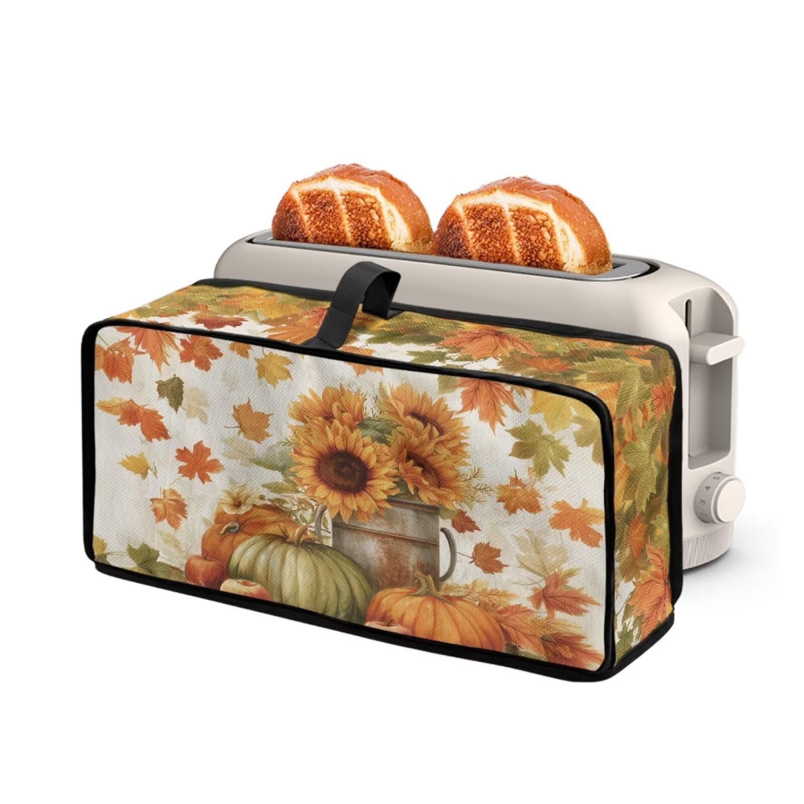 Thin Toaster Oven Cover for Thanksgiving Day Decor 2 Slice Long Slot Bread Maker Cover Kitchen Small Appliance Dust and Fingerprint Protection Sunflower Pumpkins