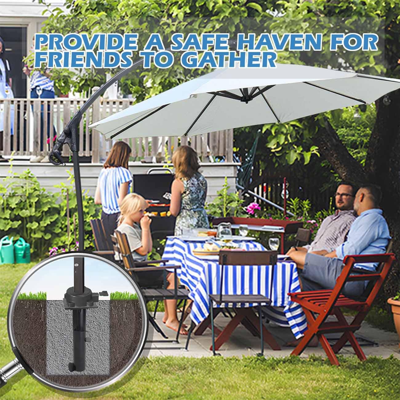 In-ground Umbrella Base/ Inground Umbrella Stand/ Rustproof Steel Umbrella Holder/ Upright Outdoor Umbrella Holder for Offset Cantilever Umbrella Middle Pole Patio Umbrella and Hanging Parasol