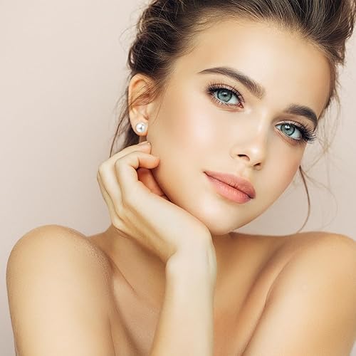 Miniatura 4 de Aretes de tuerca chapados en oro blanco de 18 quilates con perlas de imitación para mujeres y niñas, aretes de boda de perlas blancas, joyería