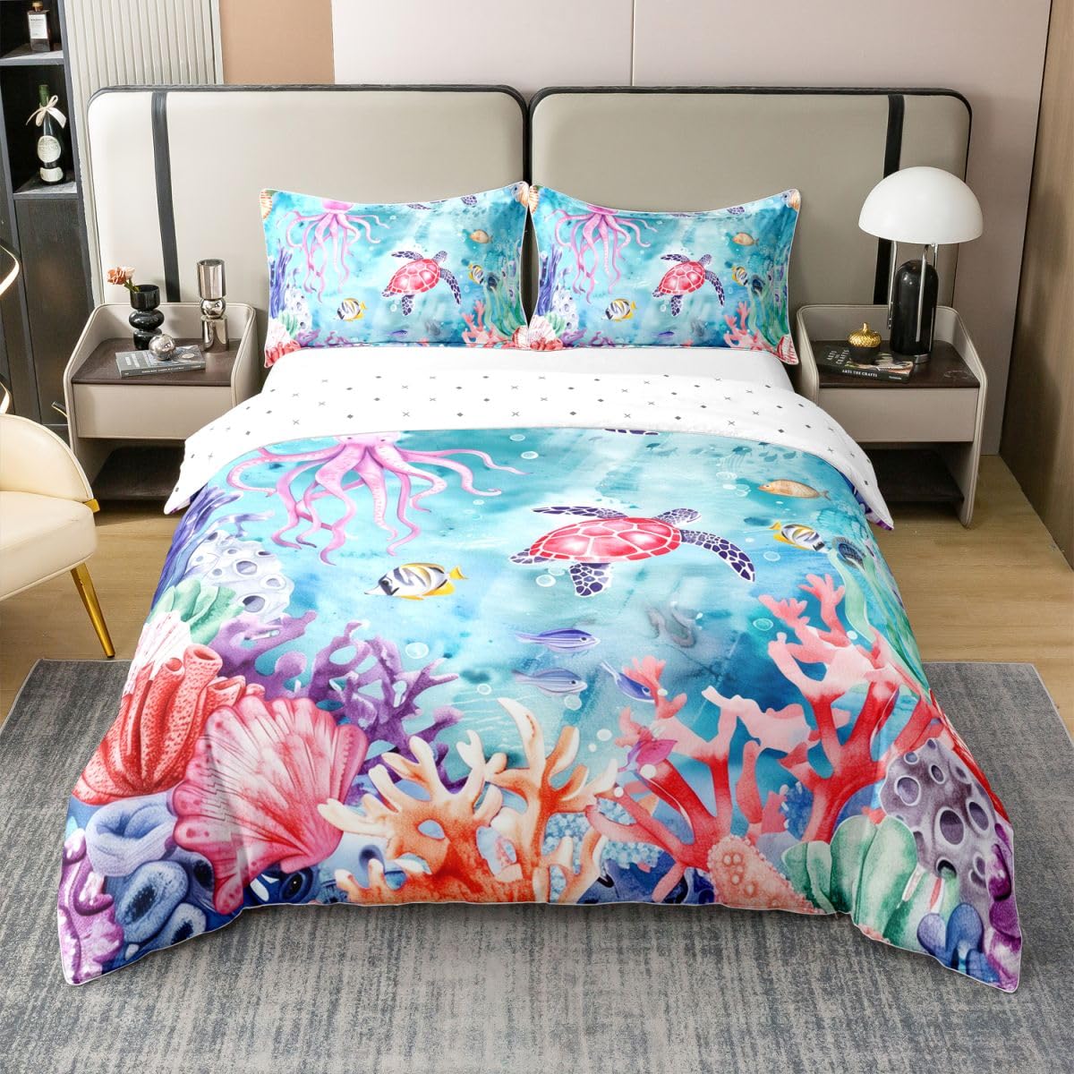 Housse de couette 140x200 coton monde marin pour apaiser le sommeil des enfants
