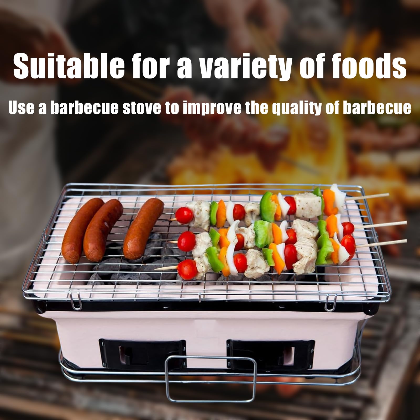 Mini fornello da tavolo a carbone con prese d'aria regolabili per cucinare a casa e campeggio, barbecue portatile in ceramica con design ribaltabile, perfetto per uso esterno