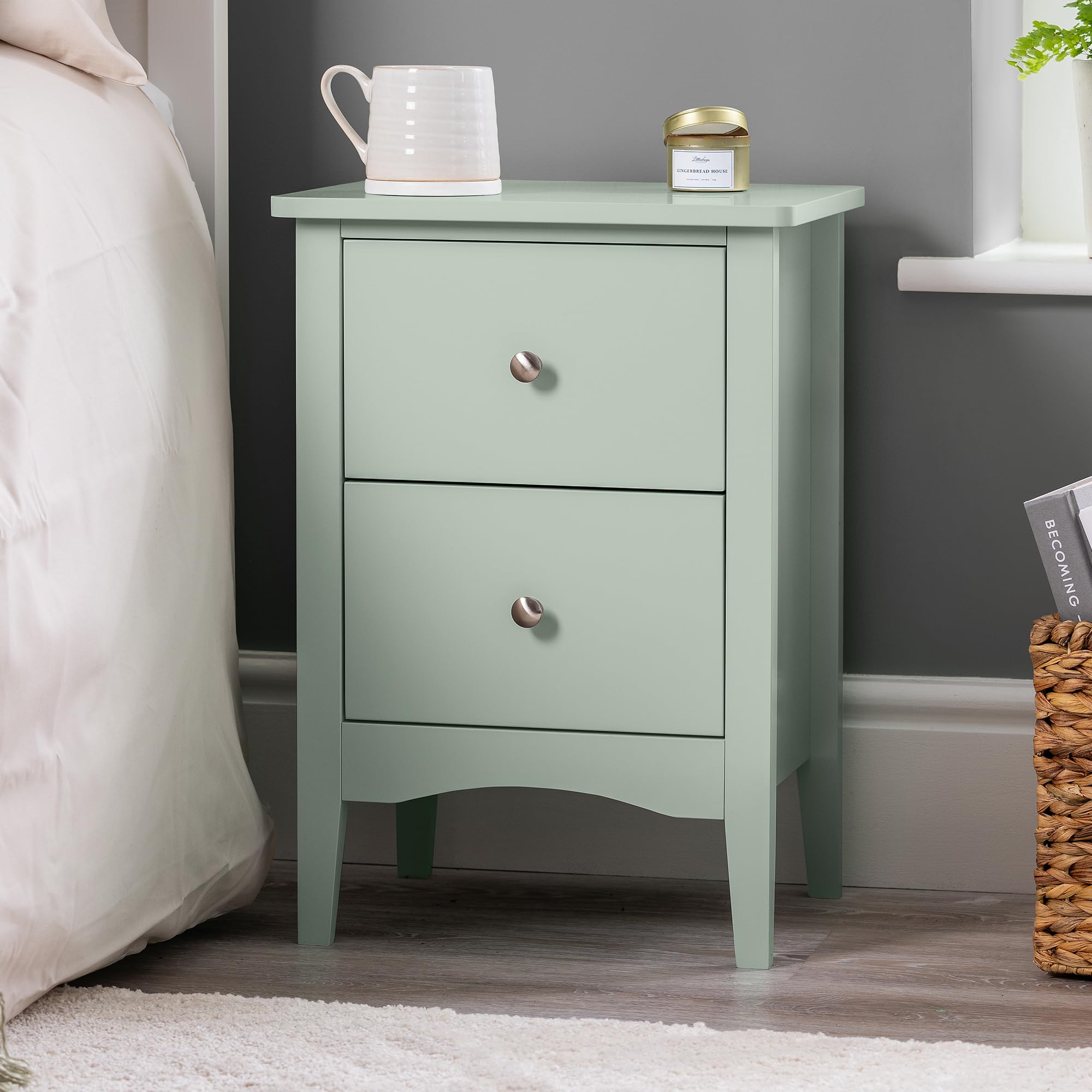 Christow Sage 2 Drawer Bedside Table, Modern Bedroom Nightstand, Wooden Mdf Side End Stand For Living Room Hallway Sofa, Brushed Chrome Handles, Smooth Glide Runners (H57cm X W40cm X D30cm)