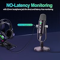 Vista 5 de Mercase - Micrófono de condensador USB para PC, Mac, teléfonos, PS4/PS5 – Micrófono de estudio Plug & Play con botón de silencio y reducción
