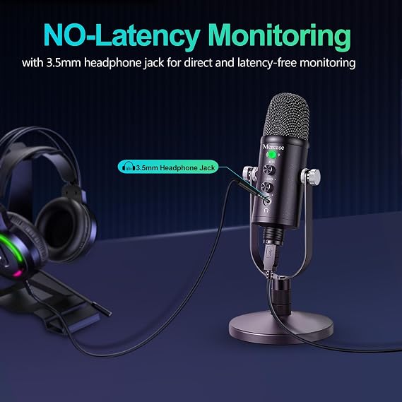USB Condenser Microphone for PC, Mac, Phones, PS4/PS5 Plug & Play Studio Mic with Mute Button & Noise Reduction for Recording, Streaming, Podcasting, Gaming, Zoom, TikTok, YouTube