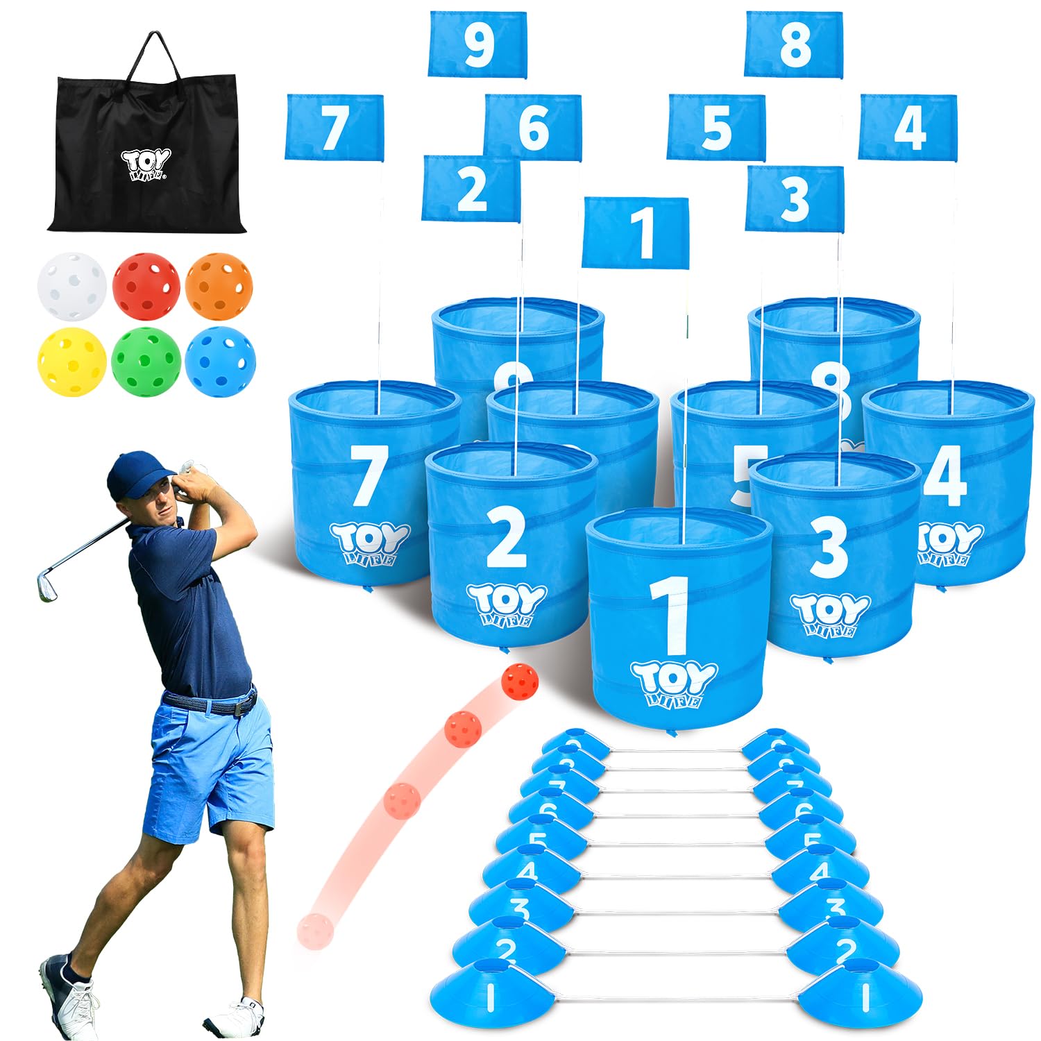 TOY Life 9 Holes Golf Practice Game with Flag Chipping Game for Adults Family Kids Outdoor Indoor Backyard Golf Game PAR 3 Golf Game Golf Gifts for Adults Yard Park Beach Yard Garage