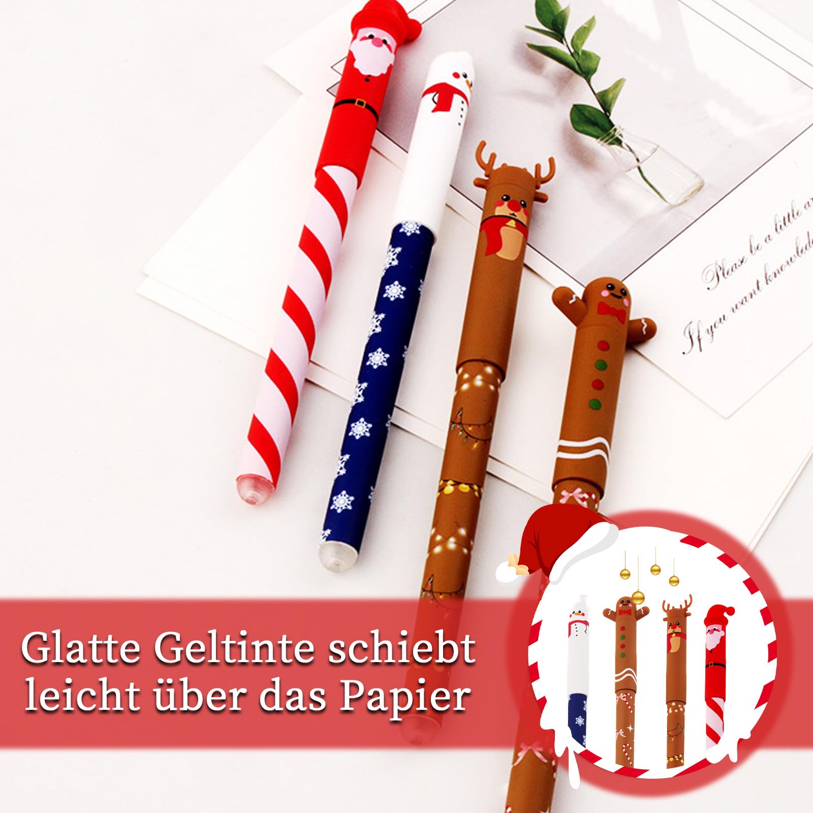 4 Penne Gel Cancellabili Per Natale - Inchiostro Termico Blu, Punta 0.4mm, Con Personaggi Natalizi