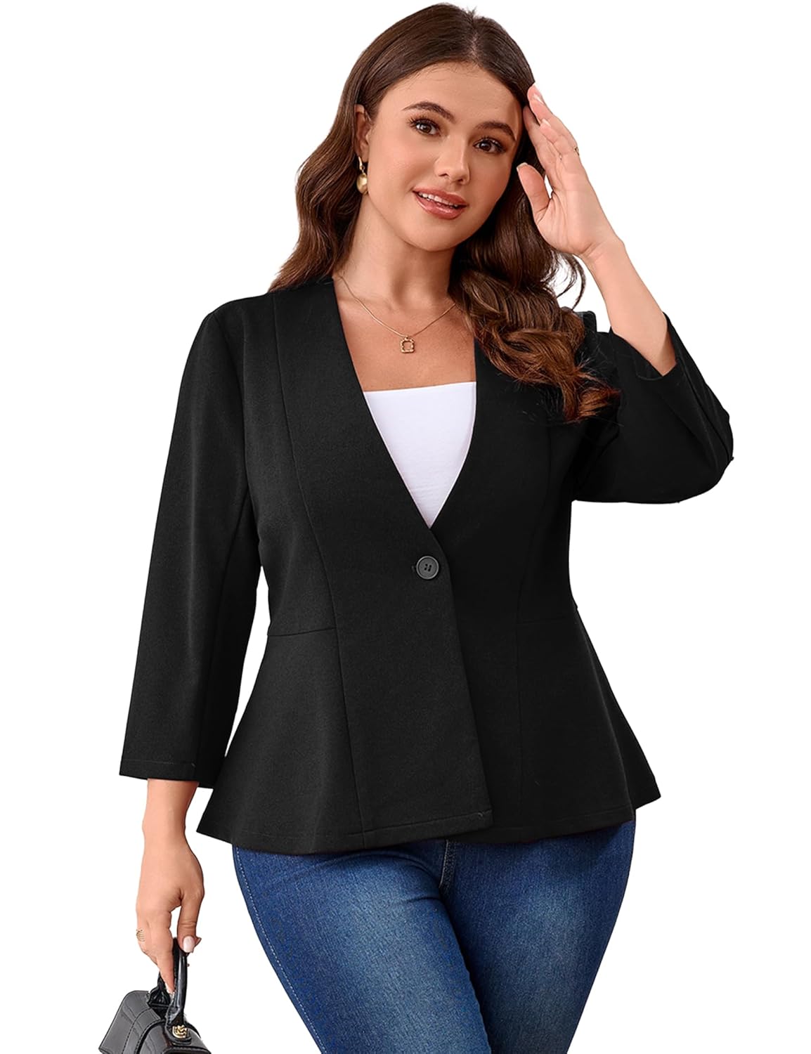 Womens Plus Size Blazer Button Ruffle Casual Blazers Open Front Work Office Jackets Blazer