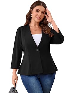 Womens Plus Size Blazer Button Ruffle Casual Blazers Open Front Work Office Jackets Blazer