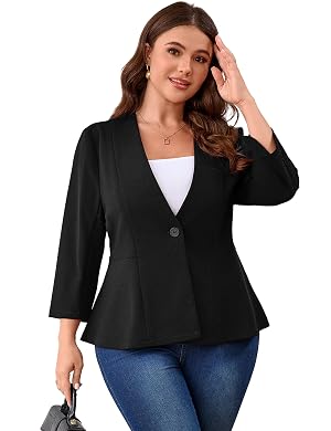 Womens Plus Size Blazer Button Ruffle Casual Blazers Open Front Work Office Jackets Blazer