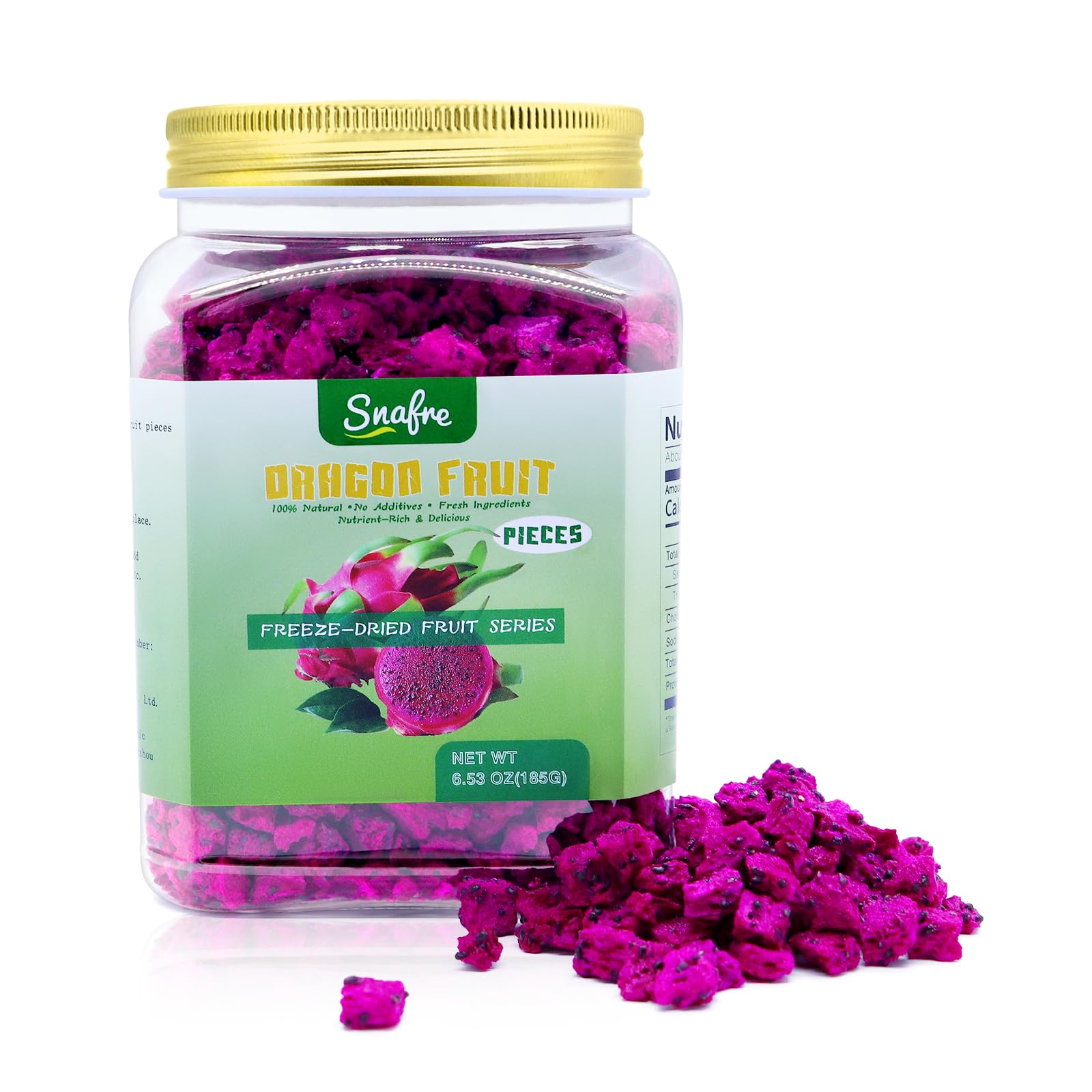 Freeze-Dried Pitaya Snafre, 185 G Frozen Fruit, Cubes No Added Sugars, Dried for Cereal, Yogurt, Salads, Vitamins