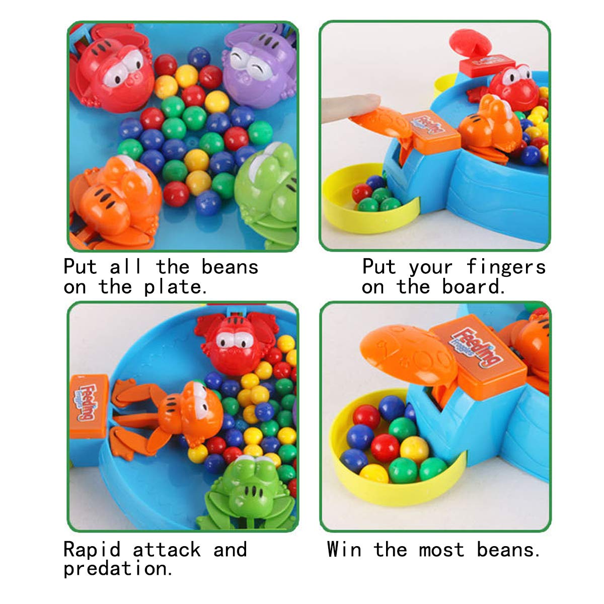 Beaupretty Jeu Éducatif Grenouilles Avalant des Perles Coordination Main-Œil Jouet Haricots Drôles Interaction Parent-Enfant Jeu De Société 10.04X10.04X2.36 Pouces