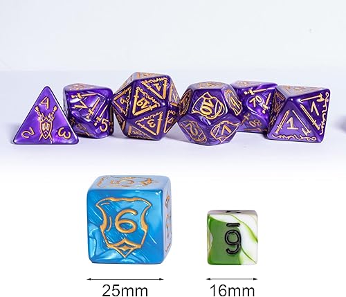Miniatura 6 de Poludie Juego de dados poliédricos gigantes de 0.984 in, dados DND de espada y escudo, 7 dados grandes con bolsa de dados de cuero para juegos de
