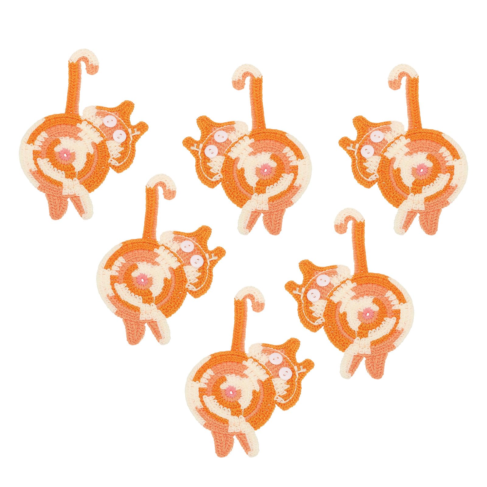 Dessous de verre chat au crochet PATIKIL (lot de 6, 15 cm, orange)