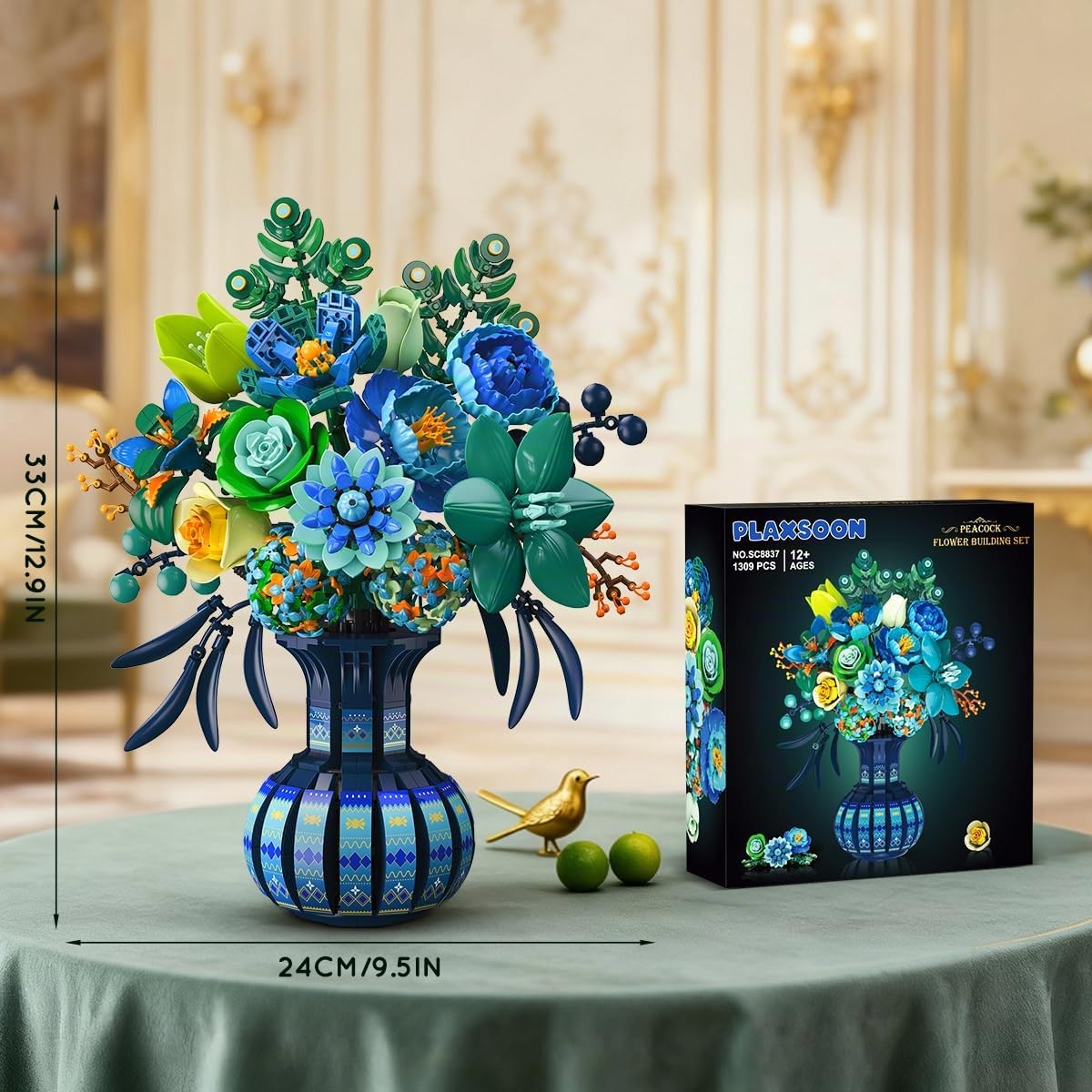 Plaxsoon Set Fiori con Vaso per Adulto, Bouquet Botanico in Mattoncini