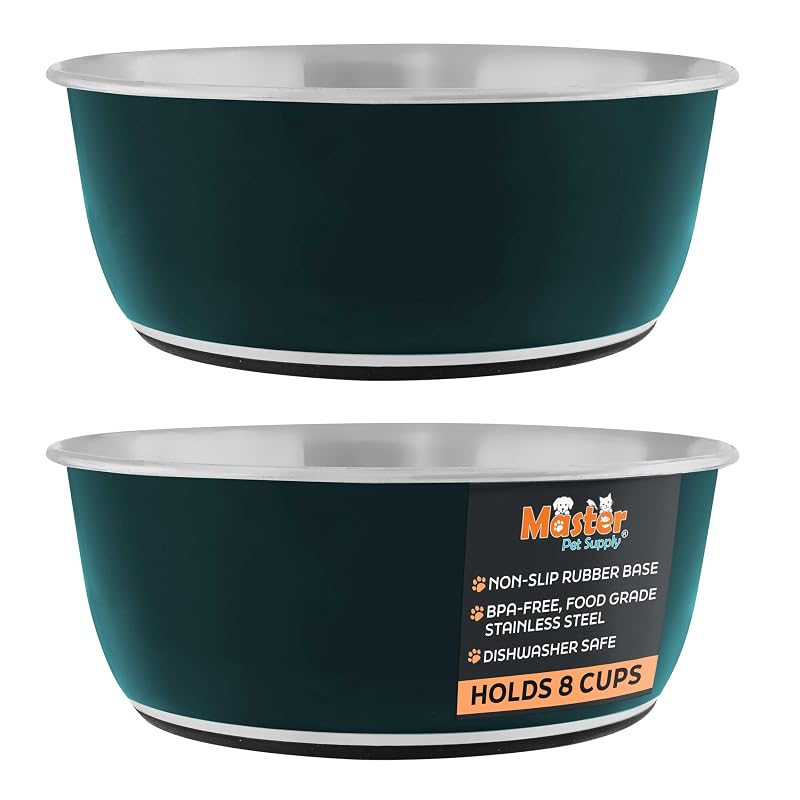 Tigelas de Aço Inoxidável para Cães com Base Antiderrapante Master Pet Supply Emerald Sea, 1,9 L, Pacote com 2