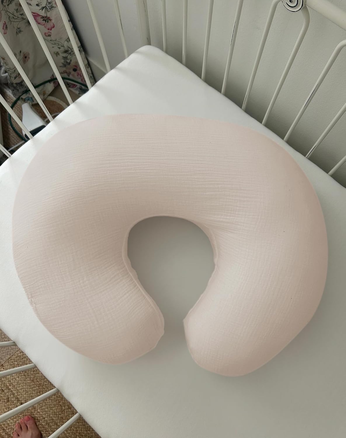 Nursing Pillow Covers 2 Pack, Muslin Nursing Cover for Breastfeeding Pillows, Comfortable for Baby Girls and Boys (Flower G & Pink)