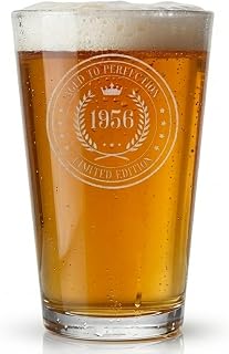 Vintage 1956 Engraved Pint Beer Glass 70th birthday gifts for men circle | Cheers 70 years! Happy Birthday party ideas him her turning 70 years old. Unique decorations decor for women mom dad favors