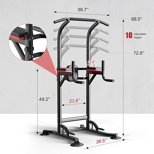 Miniatura 5 de Estación de barra de dominadas, torre de potencia multifunción ajustable, estación de barra de inmersión, gimnasio en casa, equipo de entrenamiento