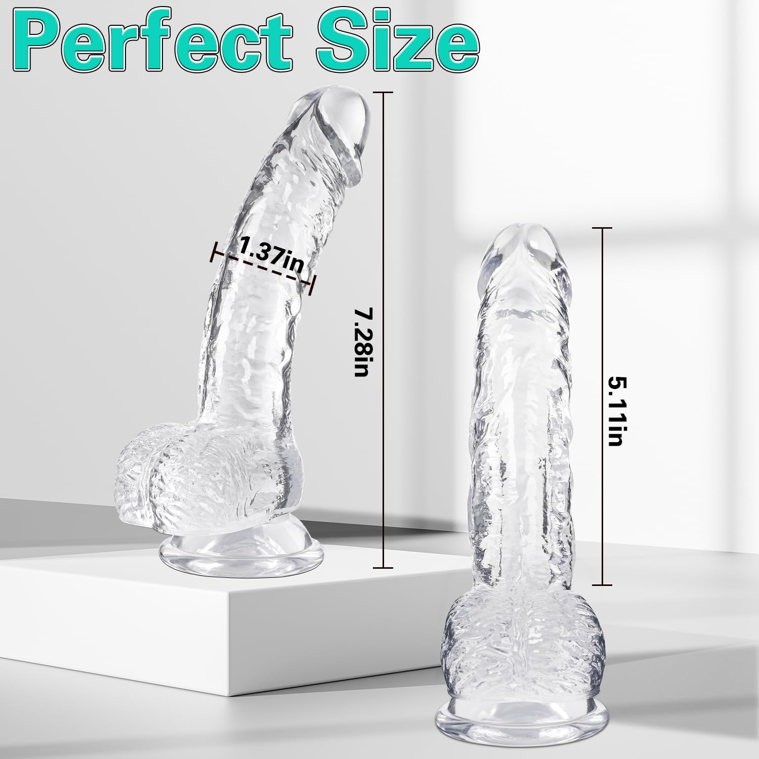 Clear Realistic Dildo, 7.3 Inch Feels Like Skin Body-Safe Material, with Strong Suction Cup for Hands-Free Play, Adult Sex Toys Suitable for Women Men Gay & Couple: L1 Clear