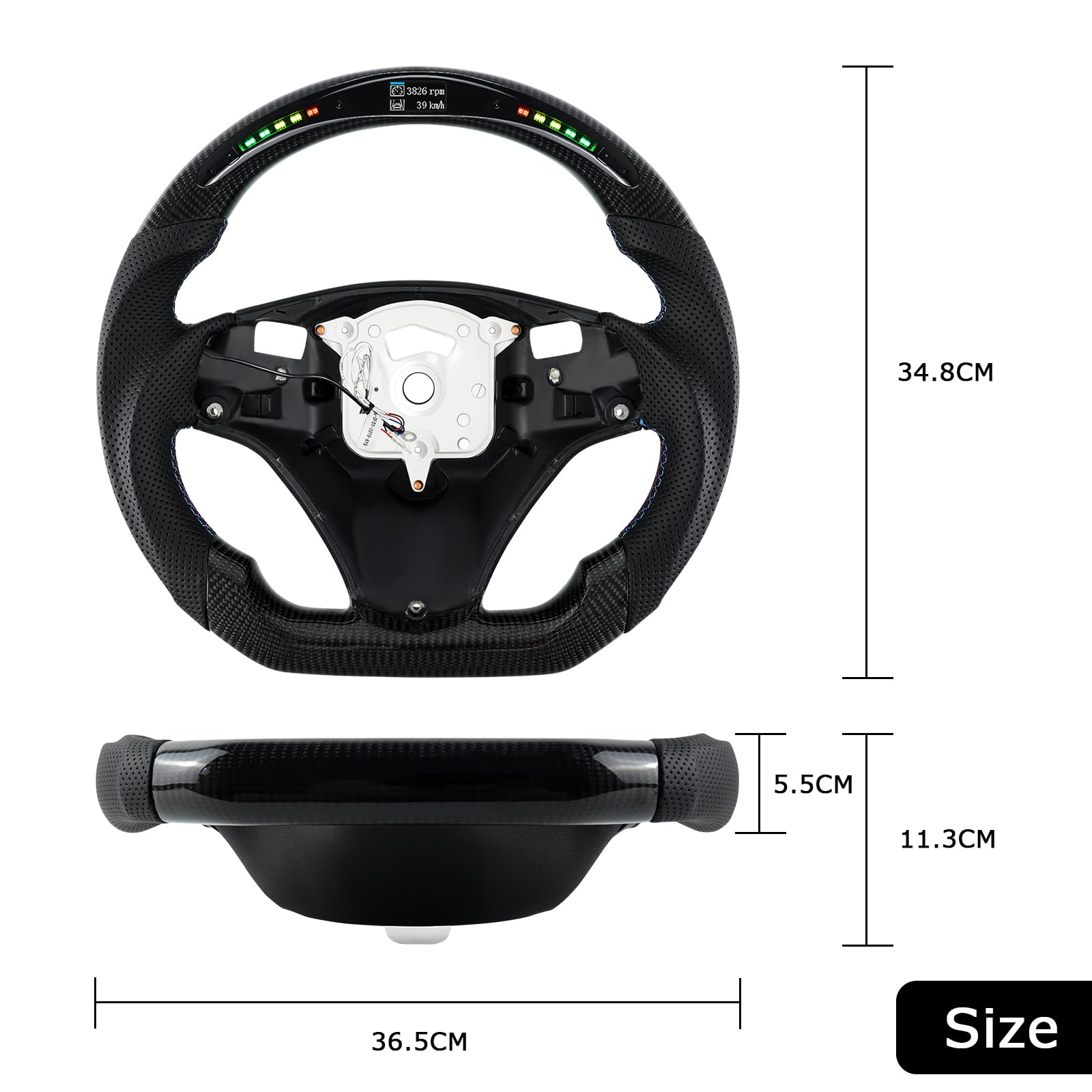 Carbonfaser-Lenkrad, Lederlenkrad D-Form Flachboden LED Schaltanzeige Lenkrad für BMW M Sport 1/3 Serie M3/E88 E90 E91 E92 E93 2005-2012