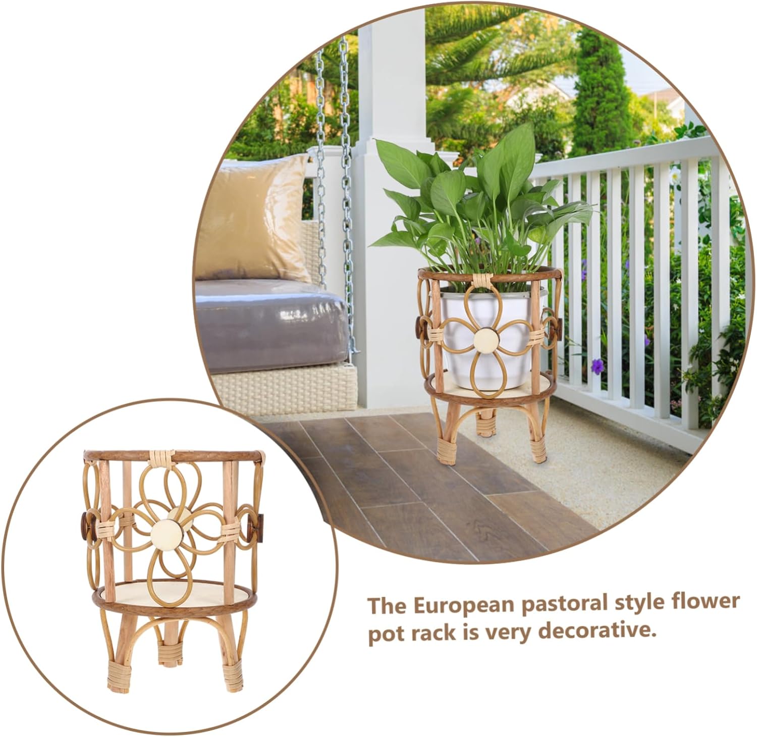 GLEAVI Handwoven Rattan Plant Stand Elegant Flower Pot Holder for Indoor Outdoor Use Design for Farmhouse Decor for Balcony and Home Office Display