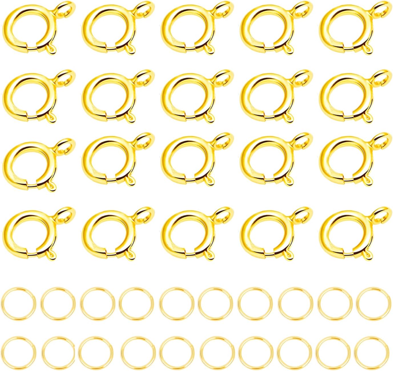 AD Beads Spring Clasps 14K Gold Plated and Silver Plated with Open Jump Rings Round Clasps for Necklaces Bracelet Or Jewelry Making (20Pcs Gold Plated)