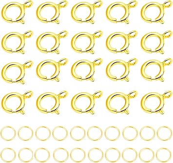 AD Beads Spring Clasps 14K Gold Plated and Silver Plated with Open Jump Rings Round Clasps for Necklaces Bracelet Or Jewelry Making 20Pcs Gold Plated
