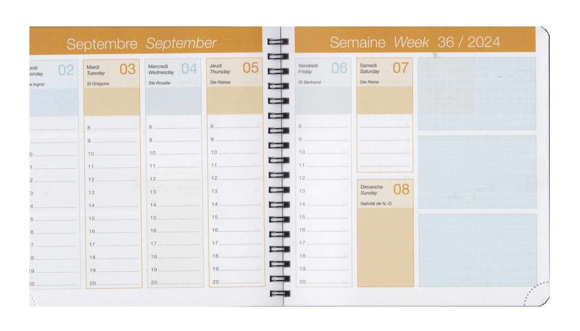 Agenda Semainier Carré 16x16 Cm 2026 - Reliure Wire‑O 360°, Visuel Poissons - Bilingue Français/anglais, Papier Blanc 70g