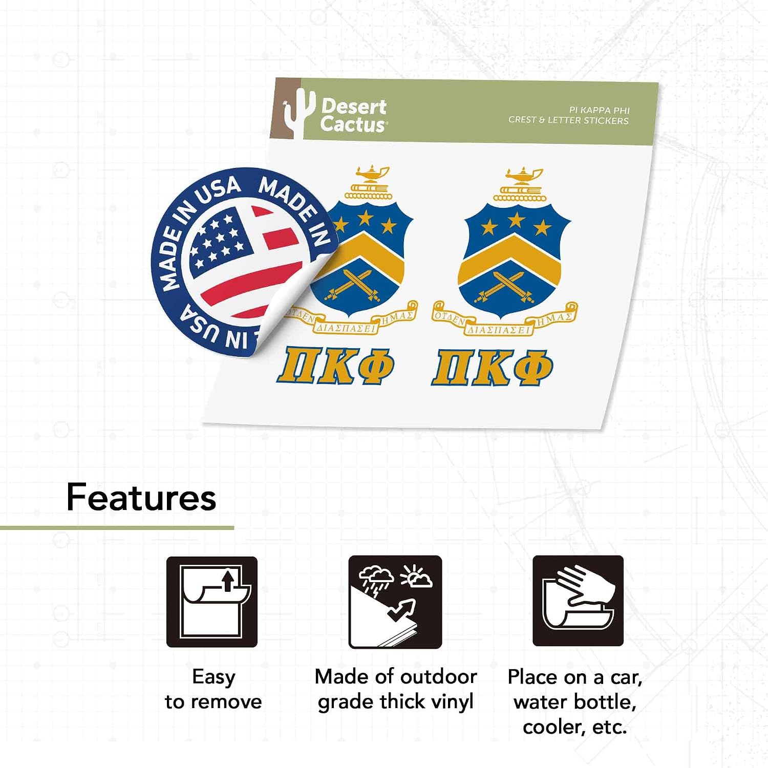 Desert Cactus Pi Kappa Phi Sticker 2-Pack Greek Letter Decal for Window Laptop Computer Car Pi Kapp (Crest Sticker)