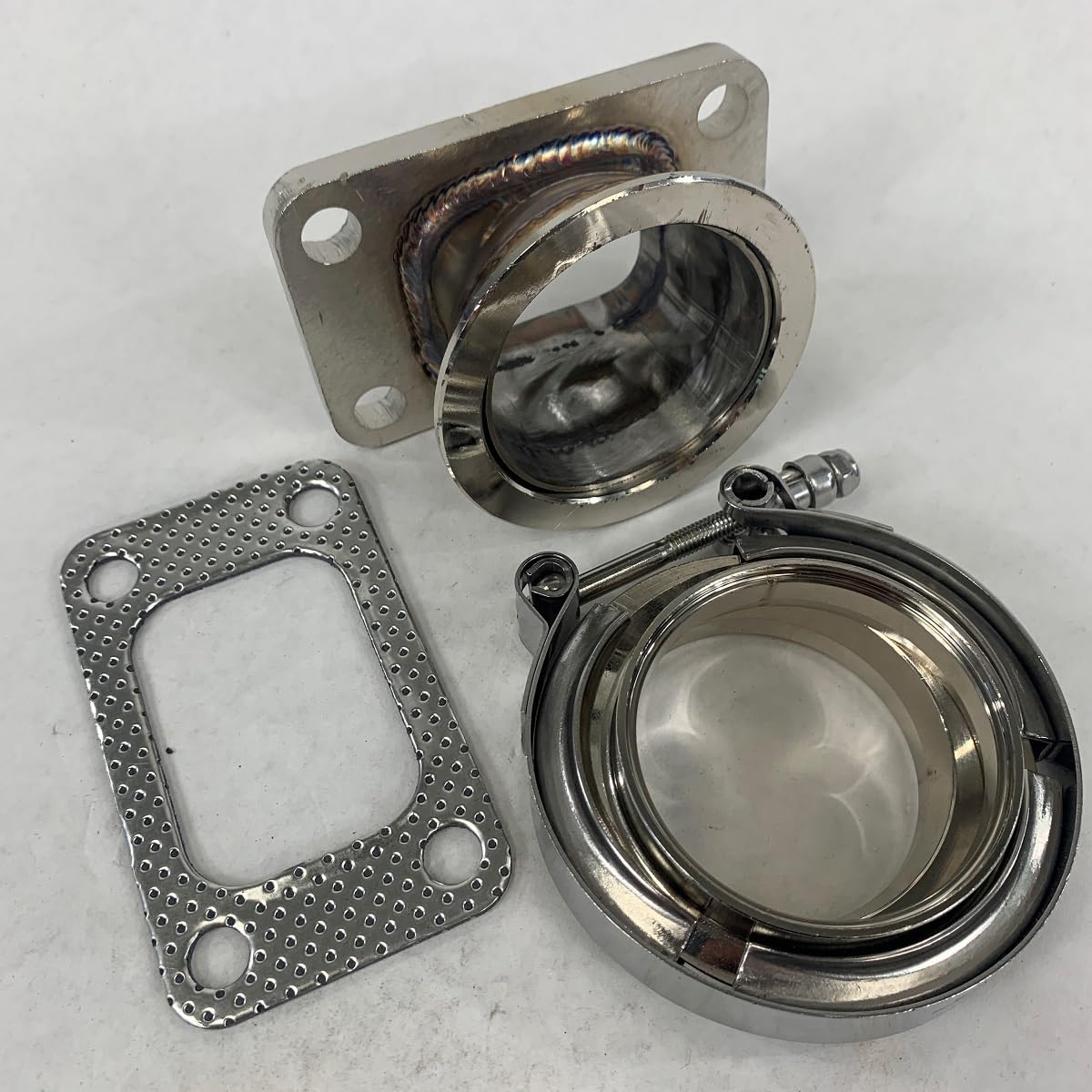 Straight 2.5" V-Band Flange to T3-4 Bolt Turbo Charger Flange Conversion Adapter (Flange Adapter+Vband Clamp+Gasket)