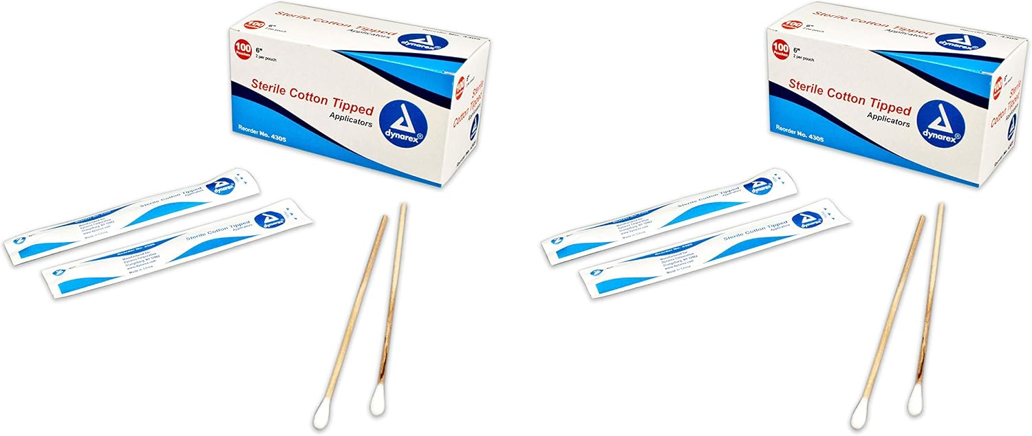 #4305 Cotton Tipped Applicators 6", Sterile, 2 Per Pouch. 100 Pouches/Box (2 Pack) (2 Pack)