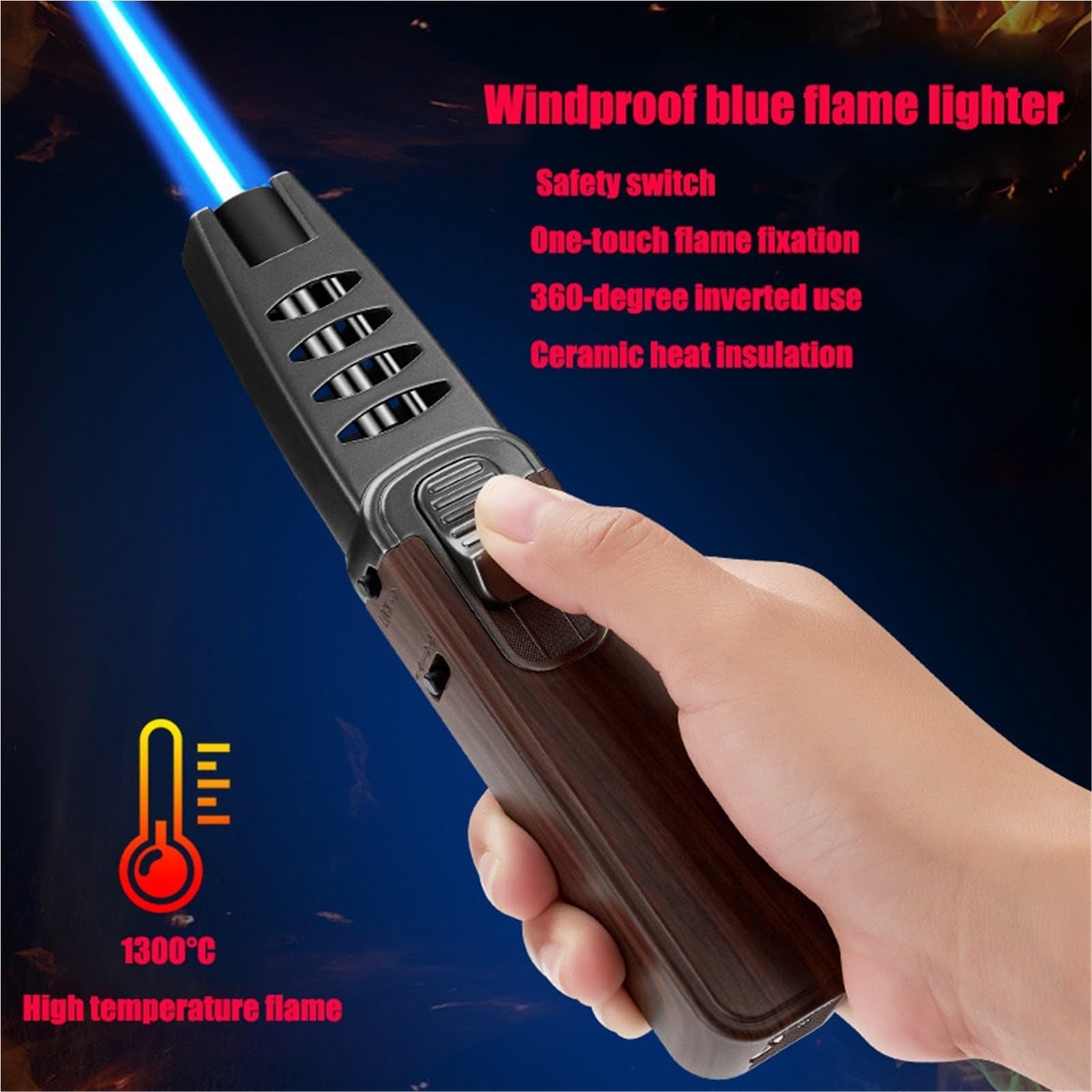 Encendedor de llama de butano recargable, ajustable, resistente al viento, para cocina y exteriores, para barbacoa, camping, horneado, gas no incluido